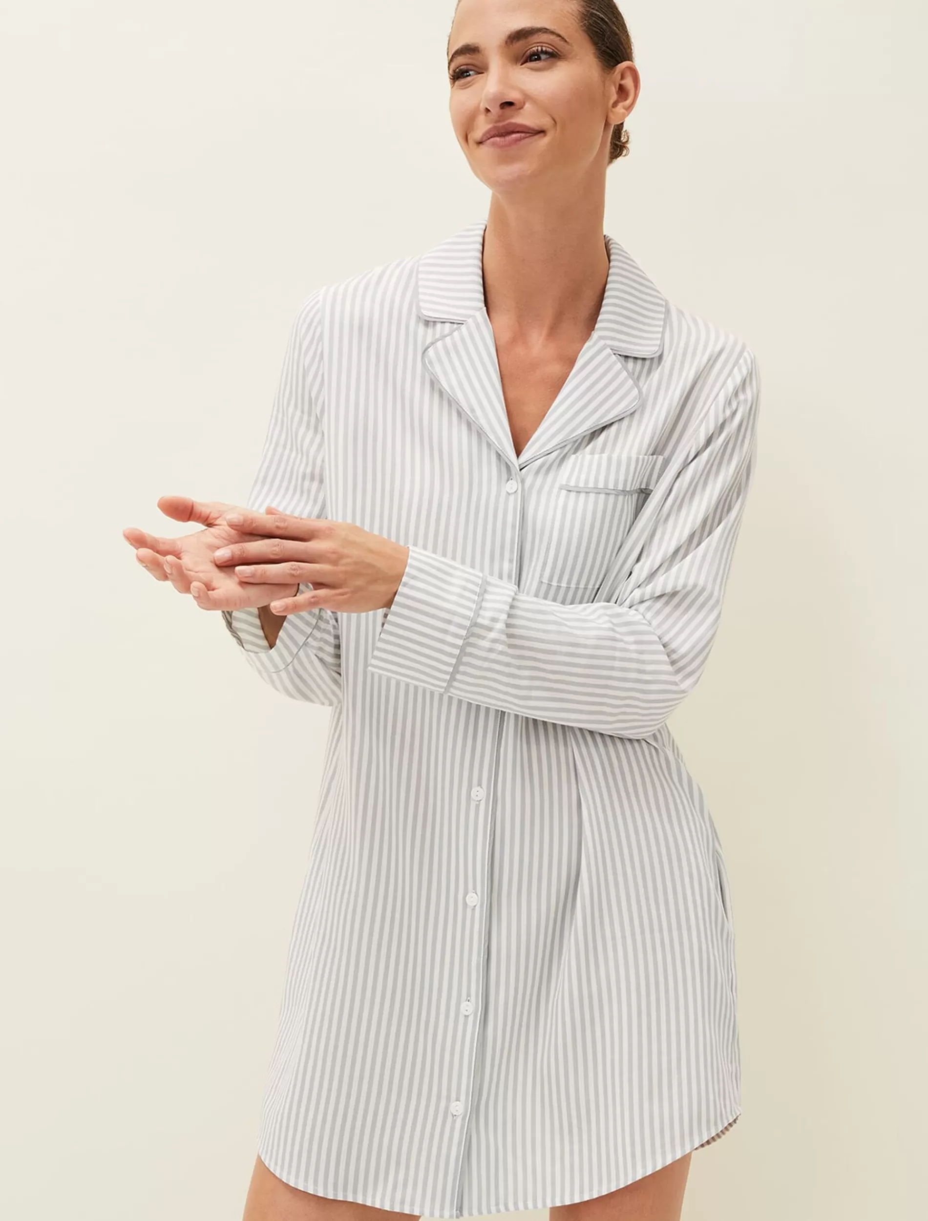 Phase Eight Bobby Stripe Nightshirt Slate/Ivory New