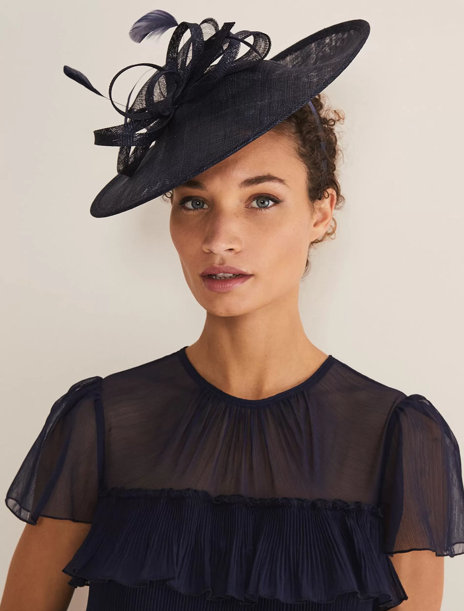 Phase Eight Bow And Feather Disc Fascinator Navy Cheap