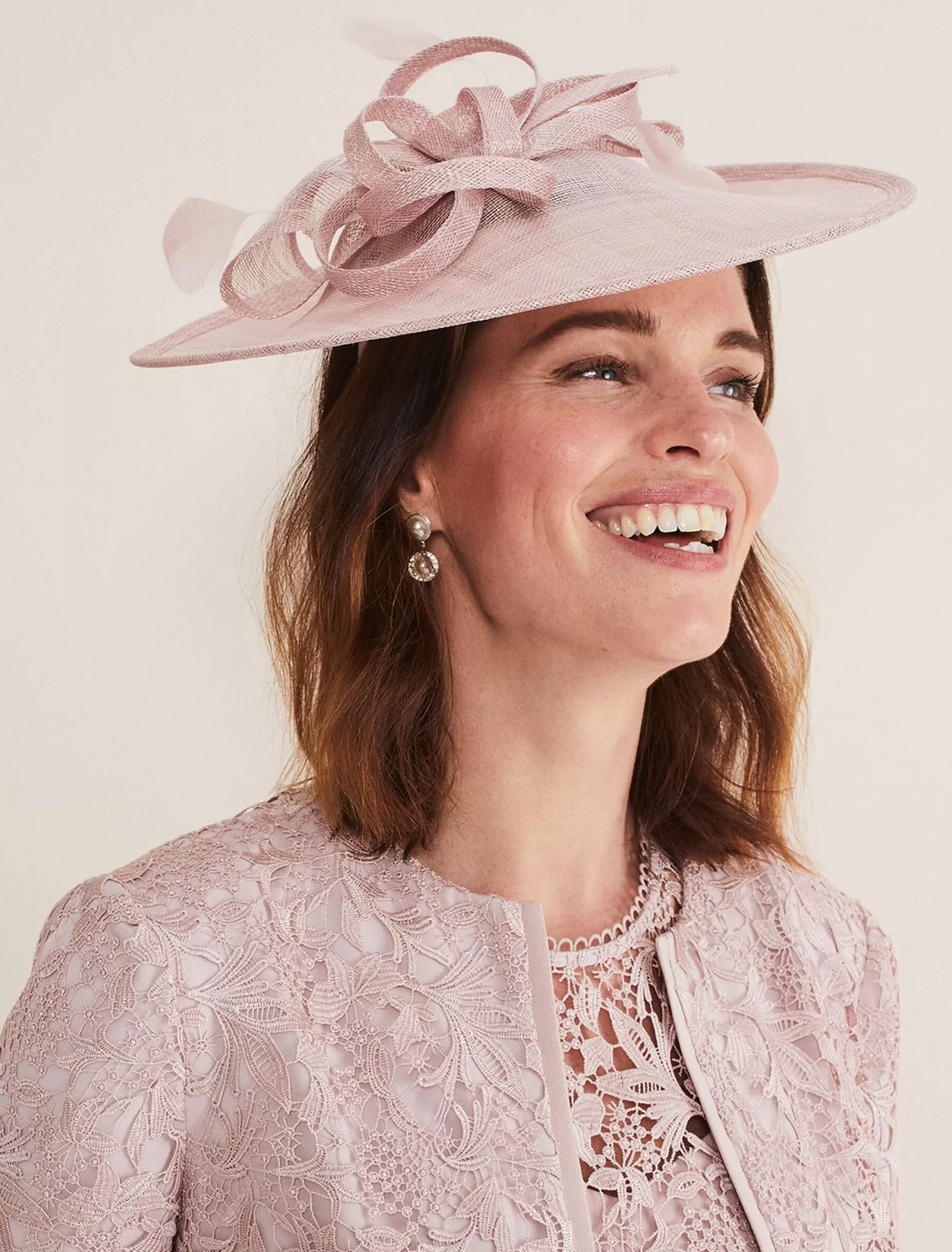 Phase Eight Bow And Feather Disc Fascinator Antique Rose Hot
