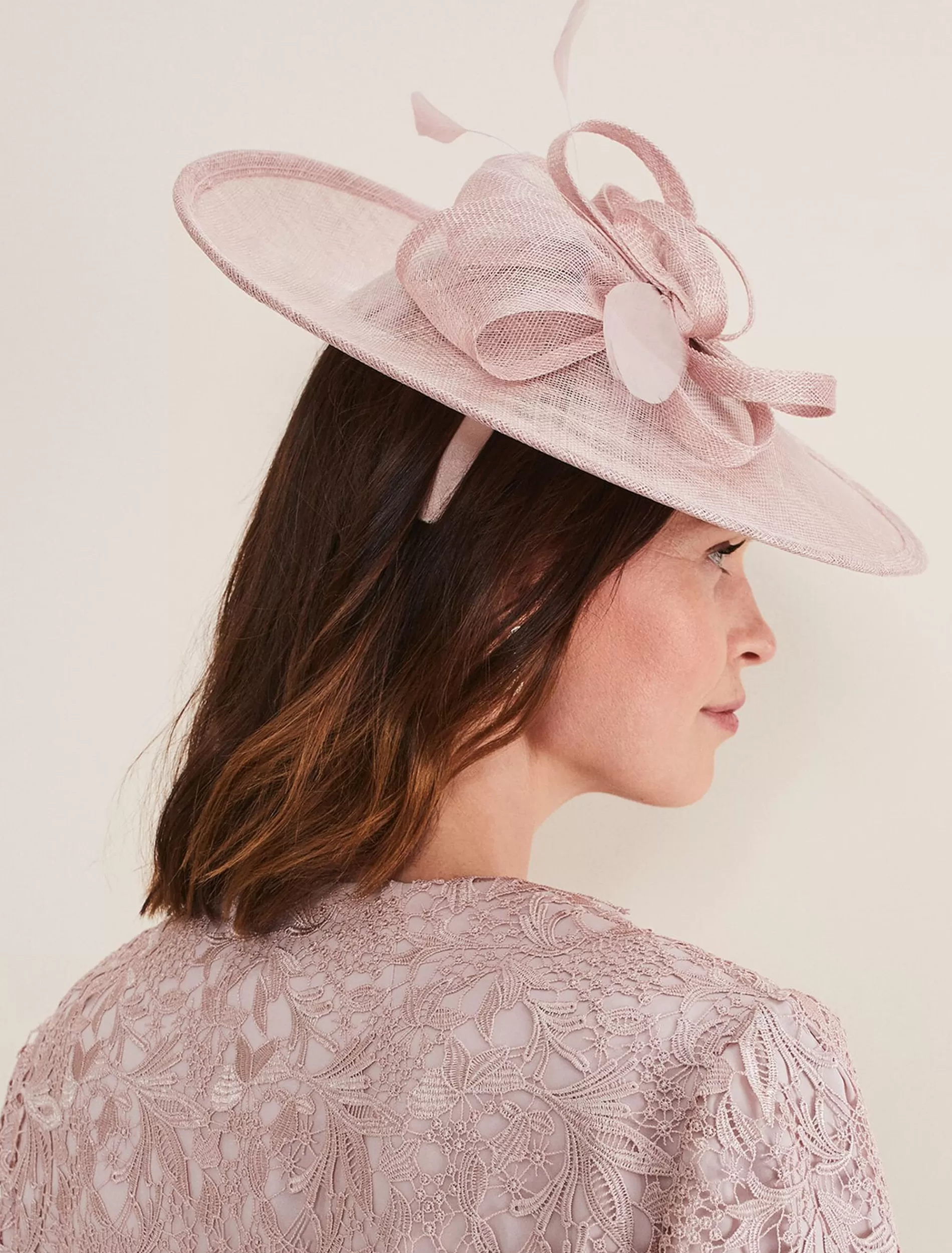 Phase Eight Bow And Feather Disc Fascinator Antique Rose Hot