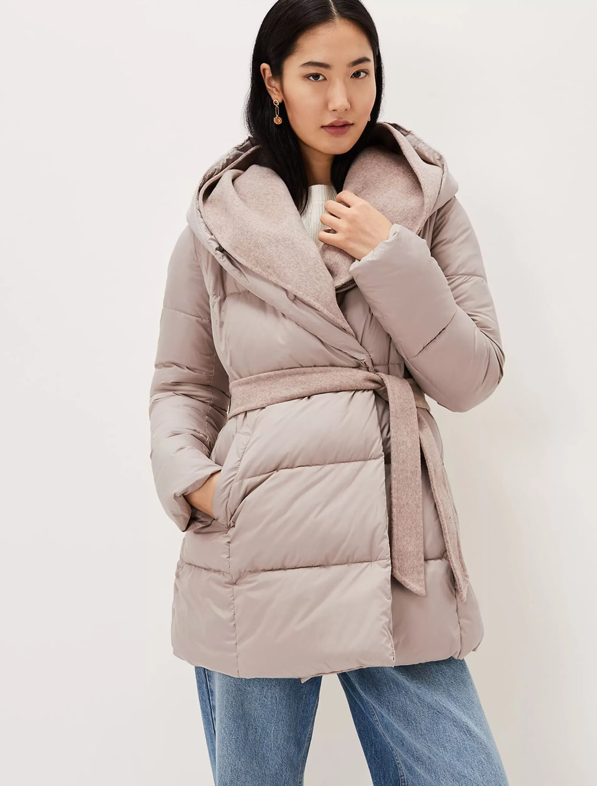 Phase Eight Brae Belted Puffer Knit Coat Mink Best