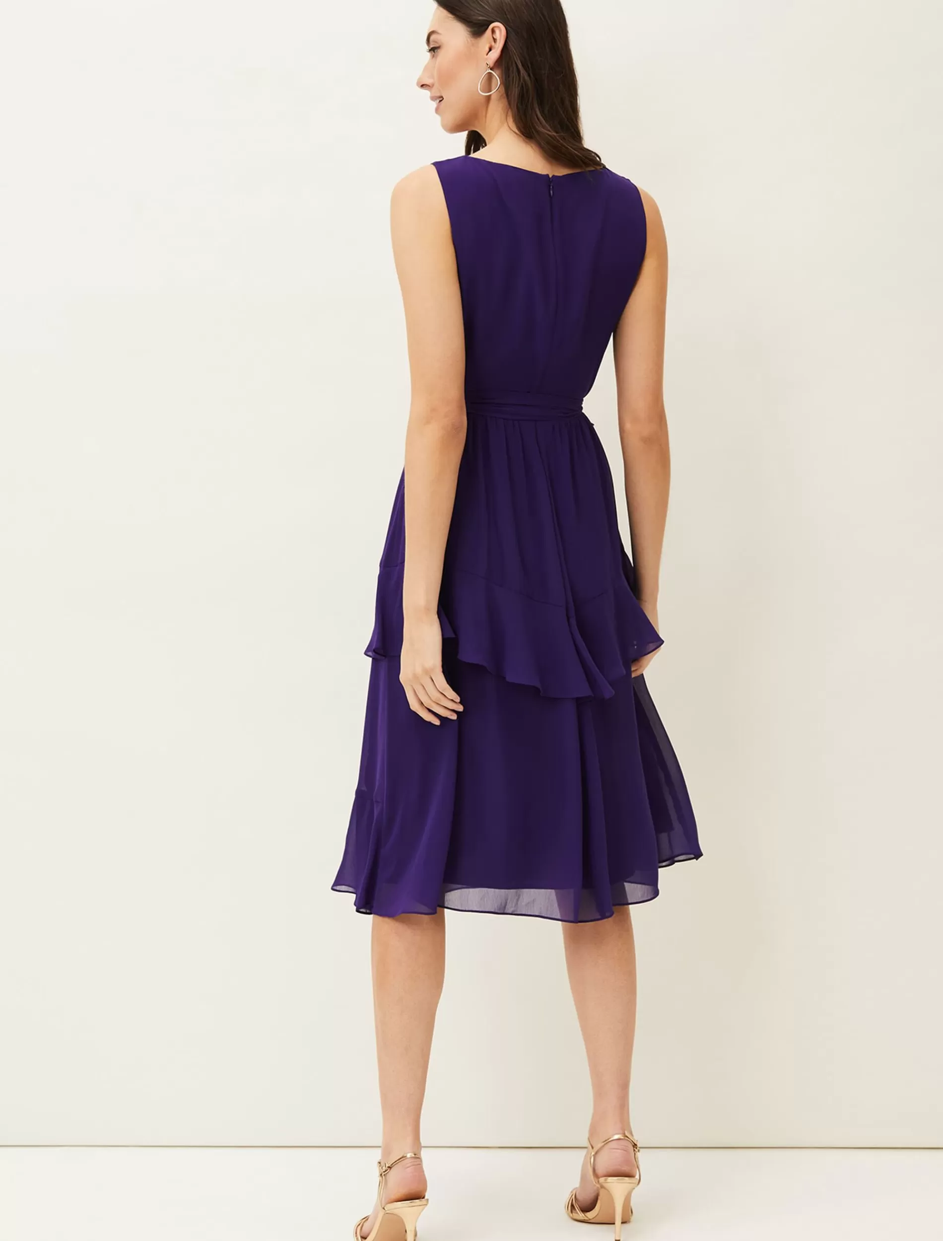 Phase Eight Breesha Tiered V-Neck Fit And Flare Belted Dress Violet Sale
