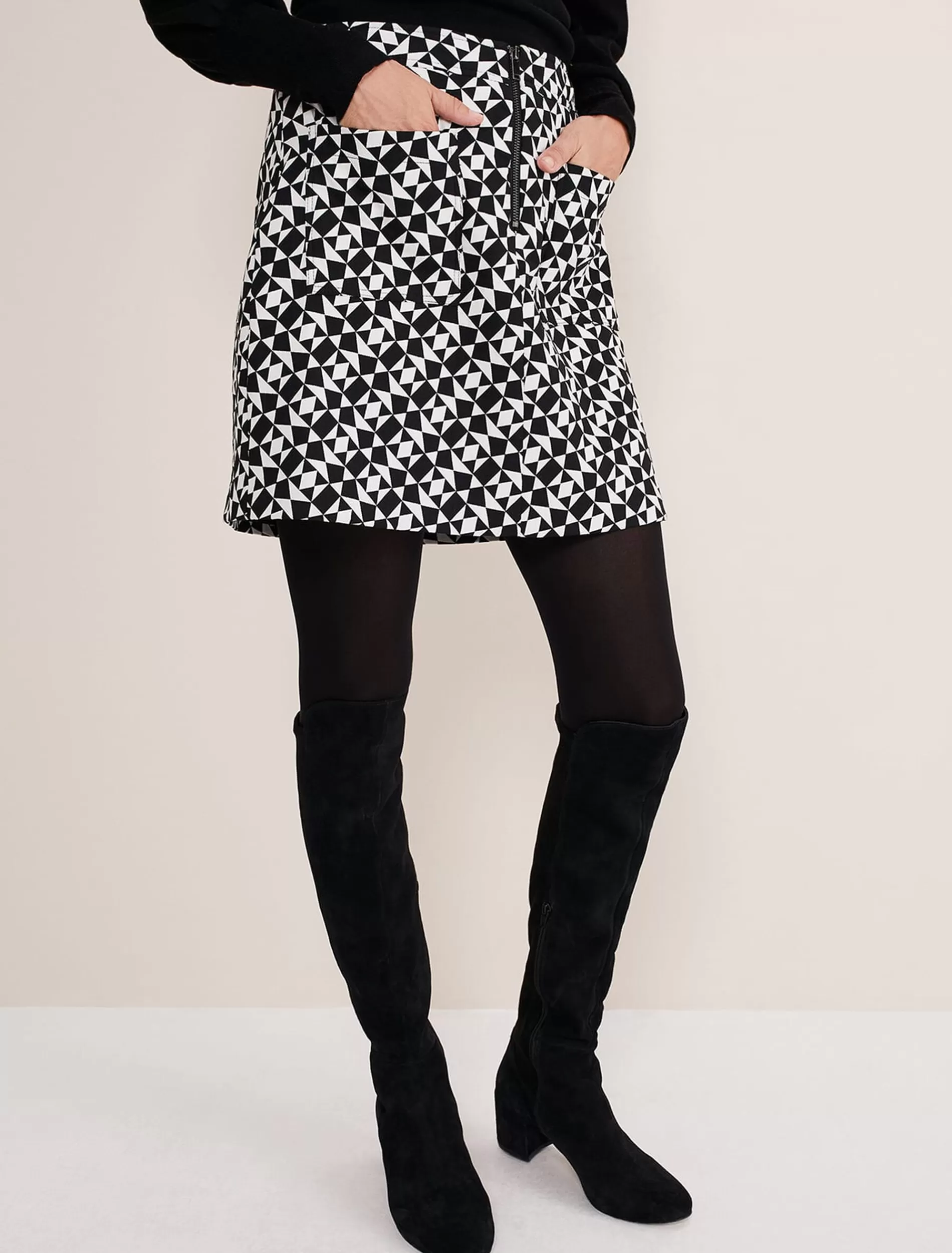 Phase Eight Bregitta Geo Mini Jacquard Skirt Black/White Flash Sale