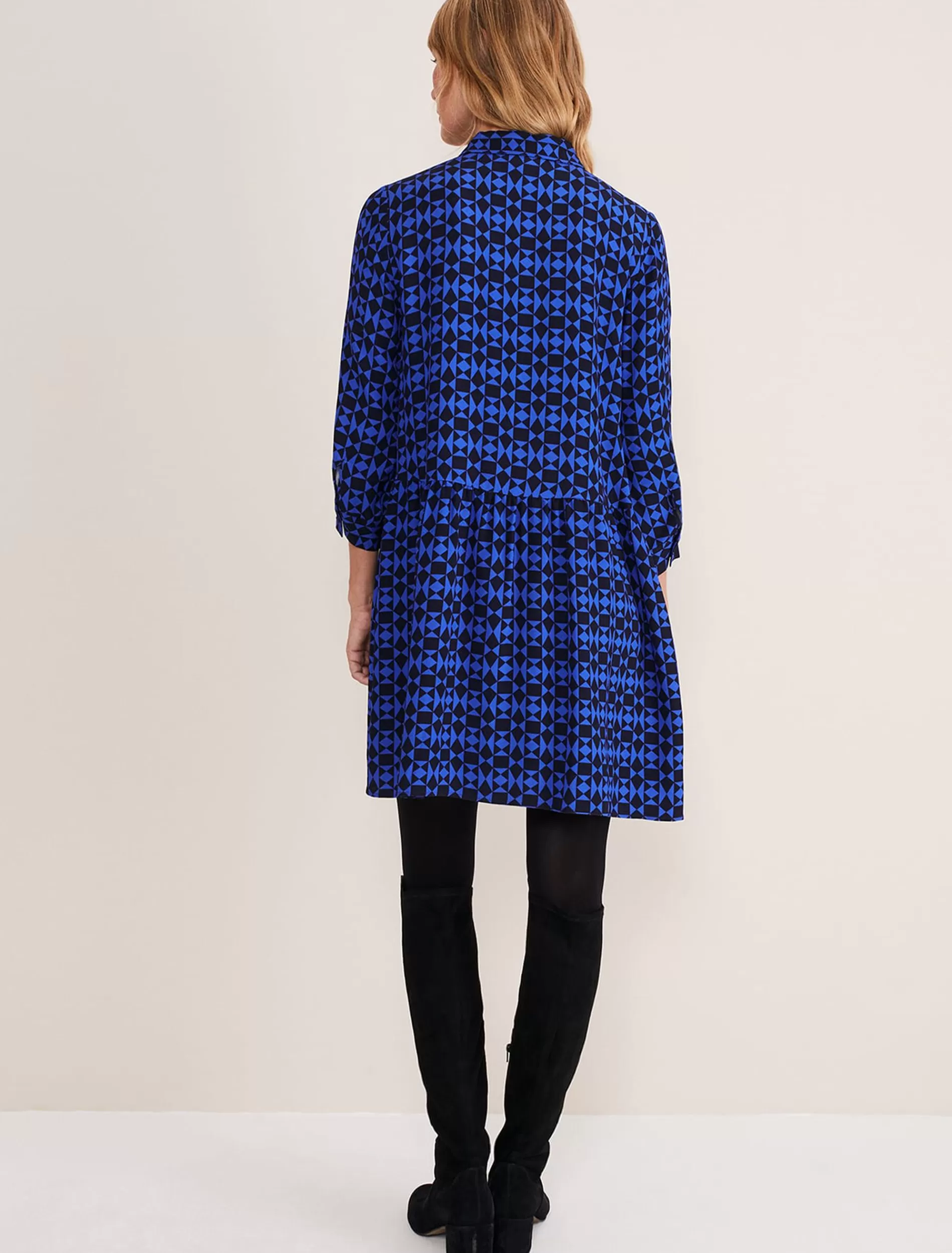Phase Eight Bregitta Geo Swingdress Black/Blue Clearance