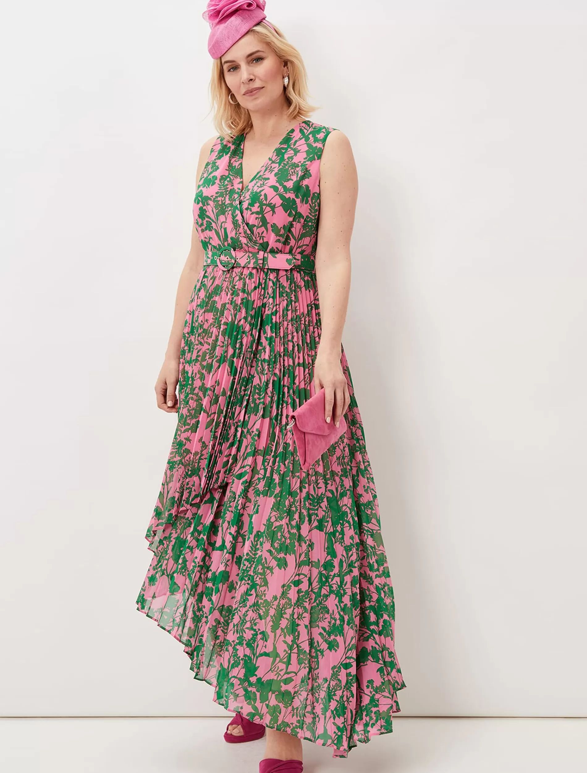 Phase Eight Brianna Pleated Print Dress Pink/Green Flash Sale