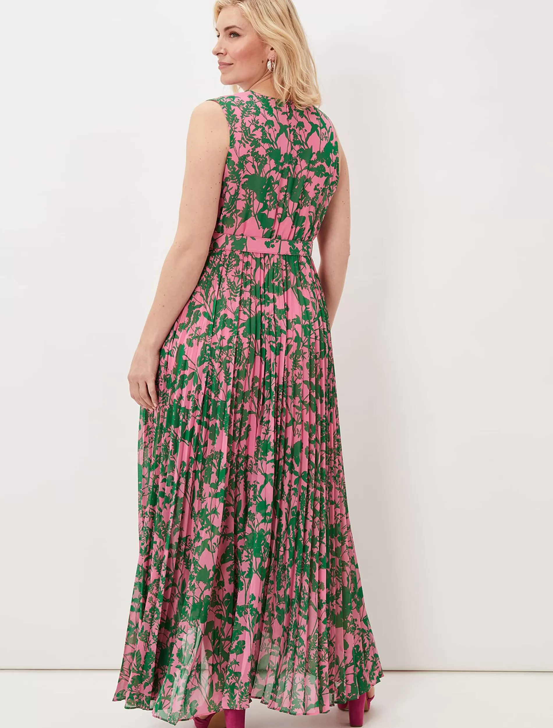Phase Eight Brianna Pleated Print Dress Pink/Green Flash Sale