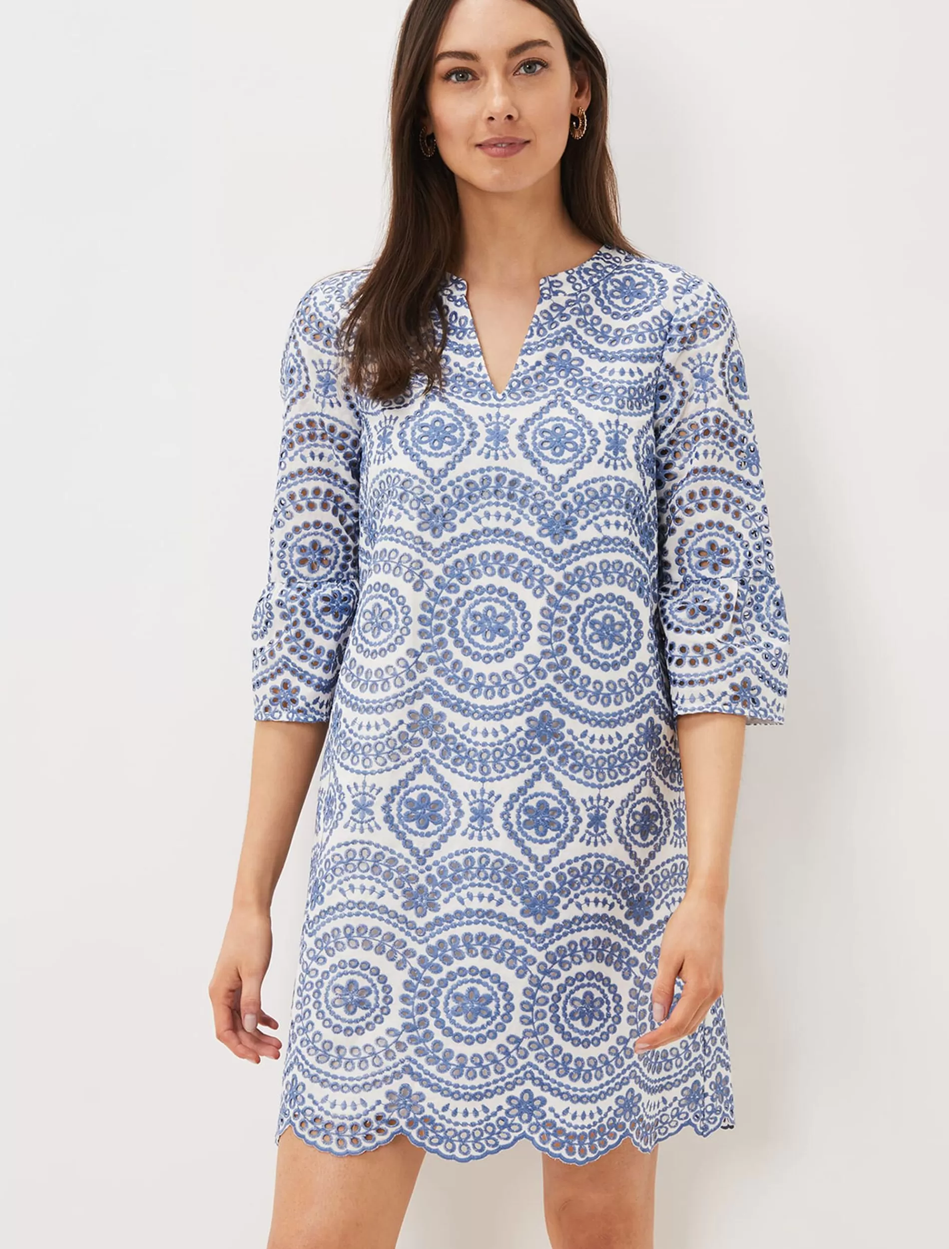 Phase Eight Brianne Broderie Shift Dress Blue/White Clearance