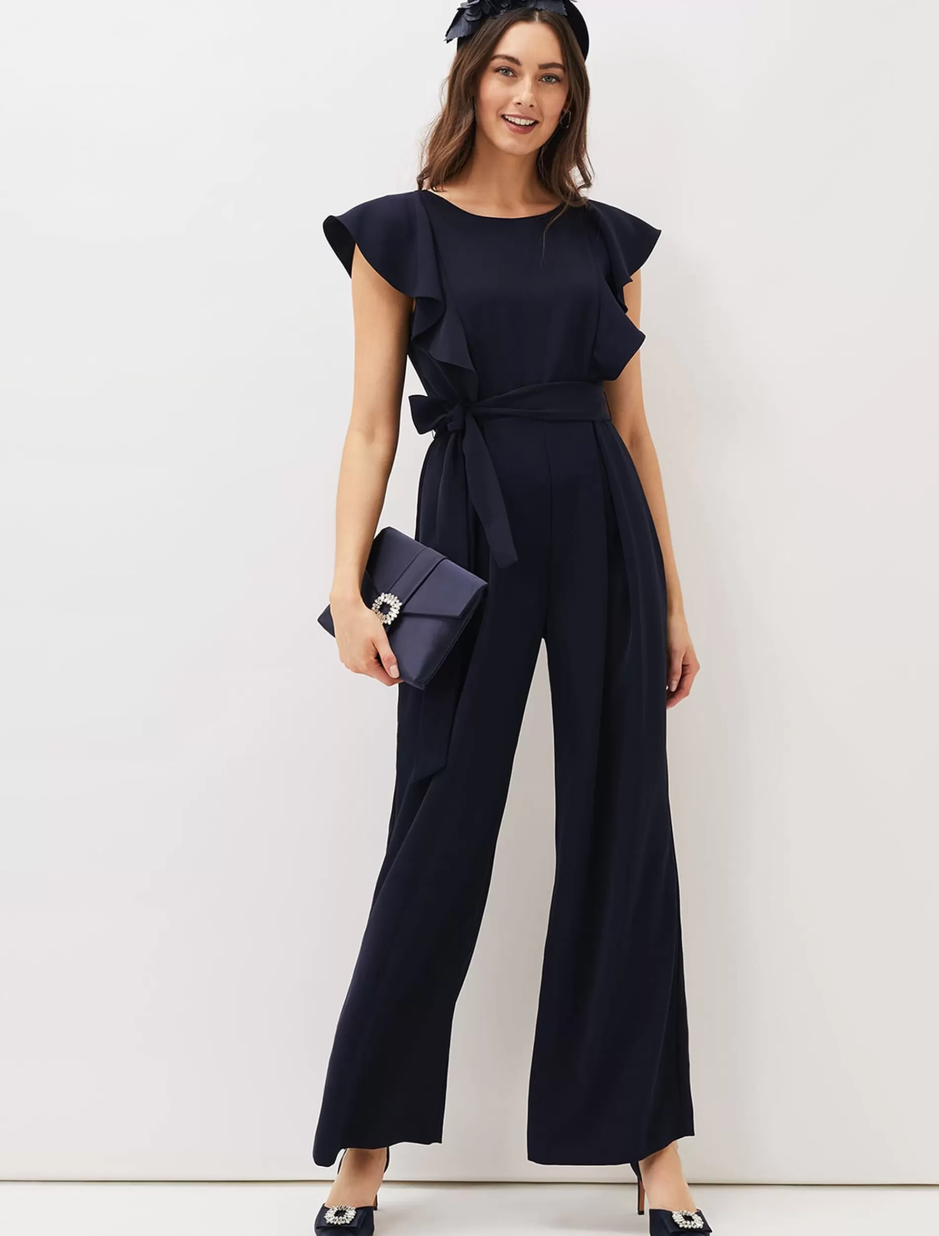 Phase Eight Bridie Frill Bodice Wide Leg Jumpsuit Navy New