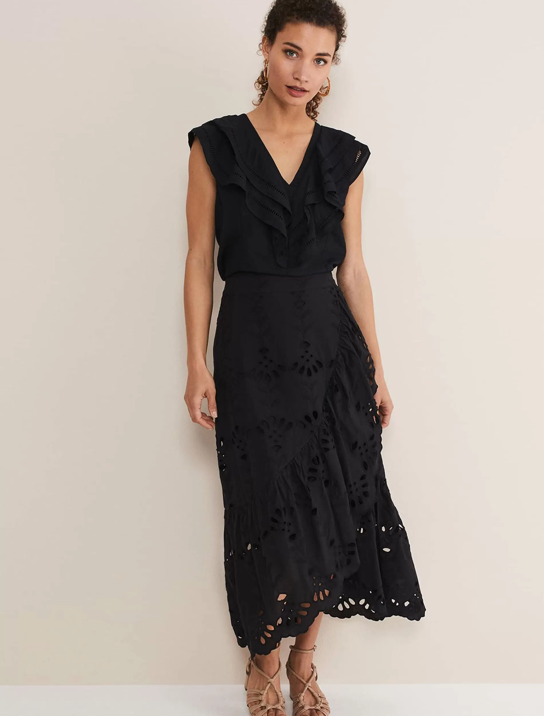 Phase Eight Broderie Wrap Maxi Skirt Black Outlet