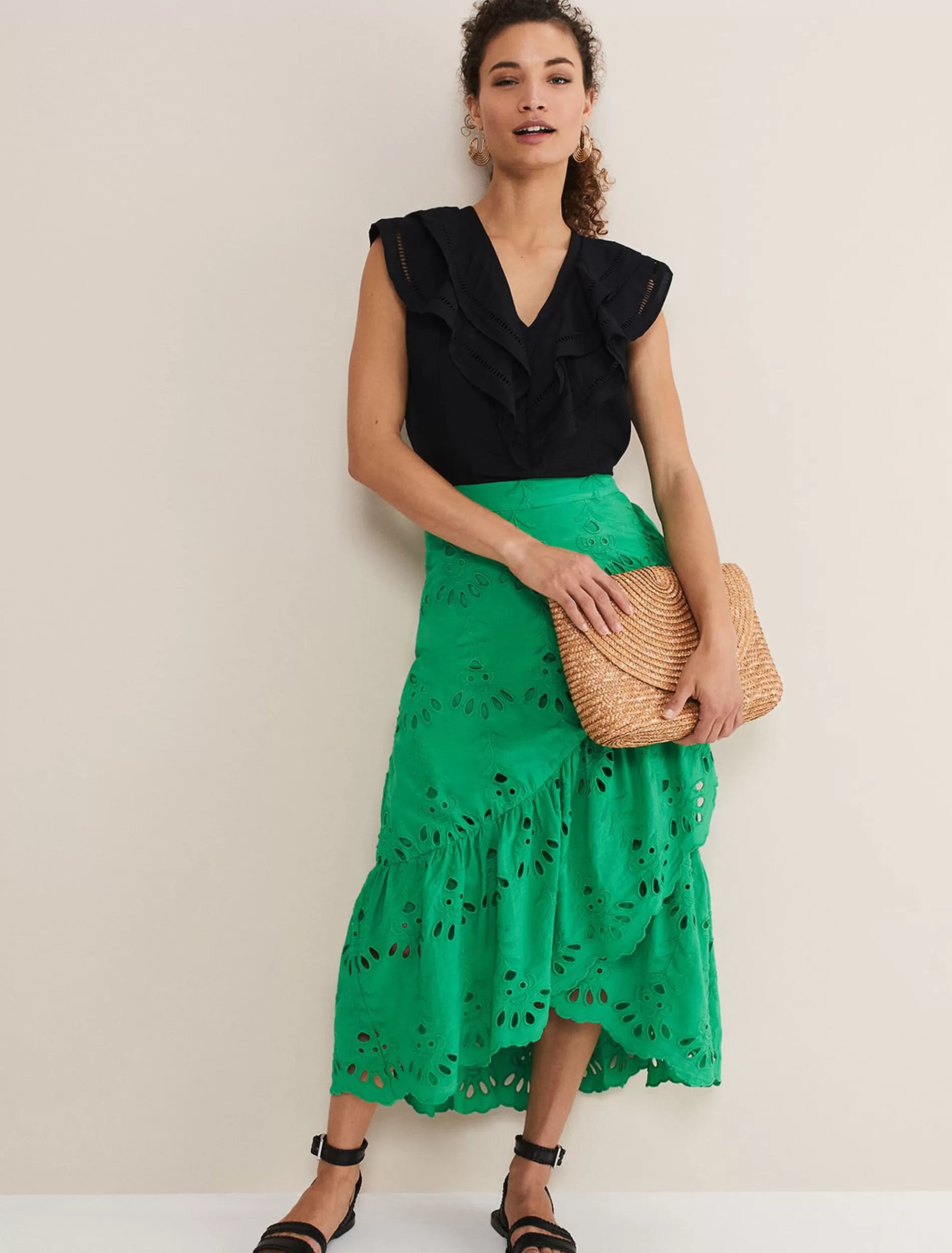 Phase Eight Broderie Wrap Maxi Skirt Green Cheap