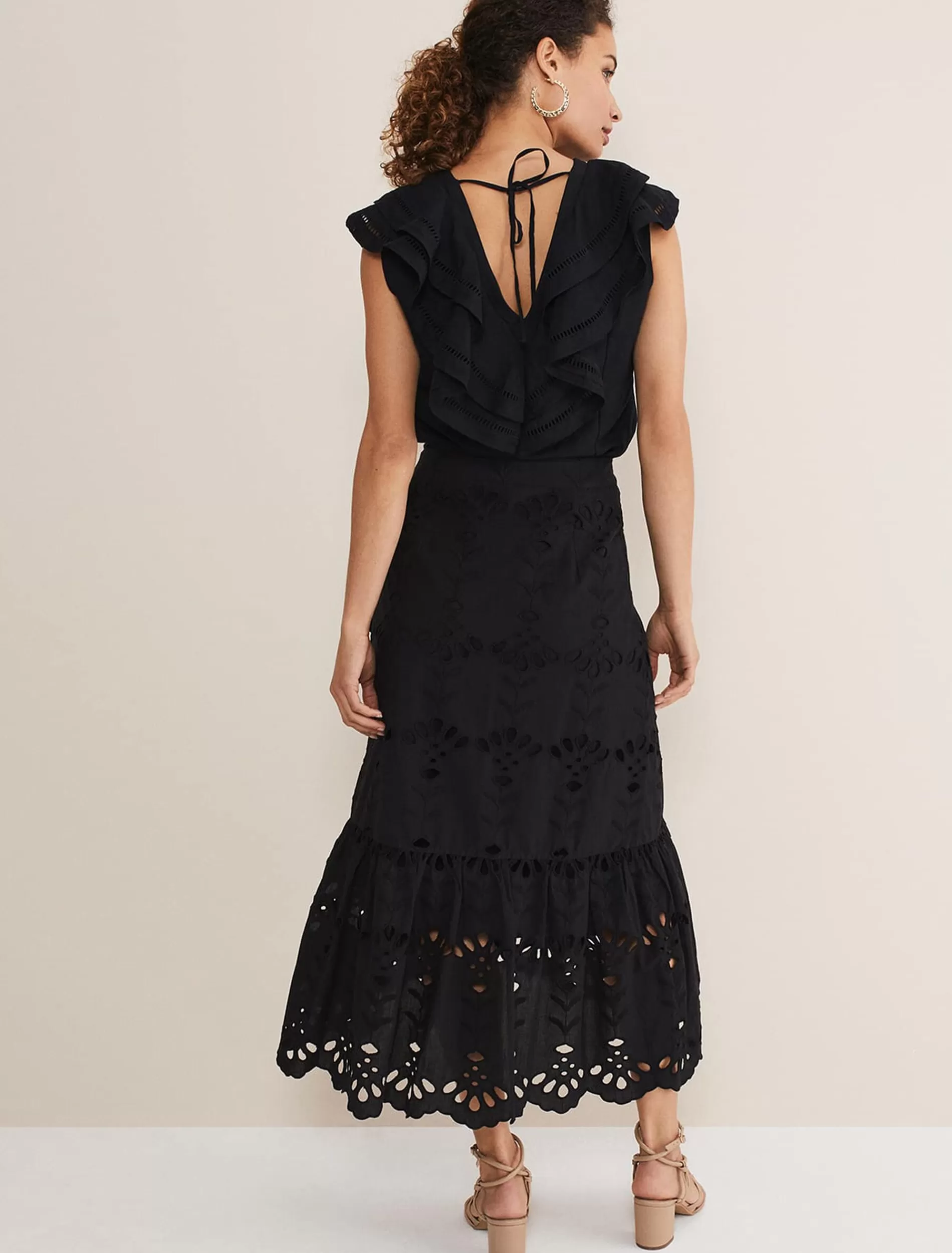 Phase Eight Broderie Wrap Maxi Skirt Black Outlet