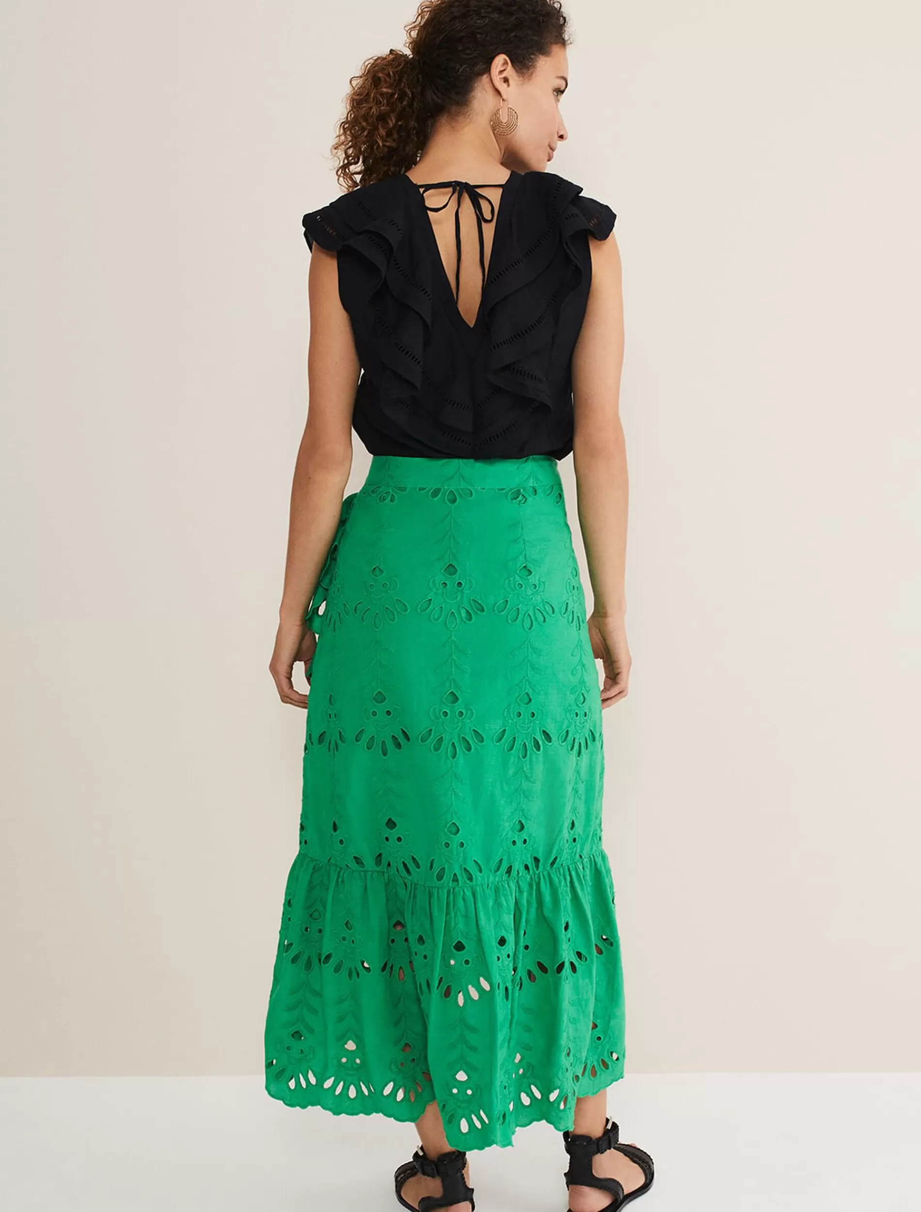 Phase Eight Broderie Wrap Maxi Skirt Green Cheap