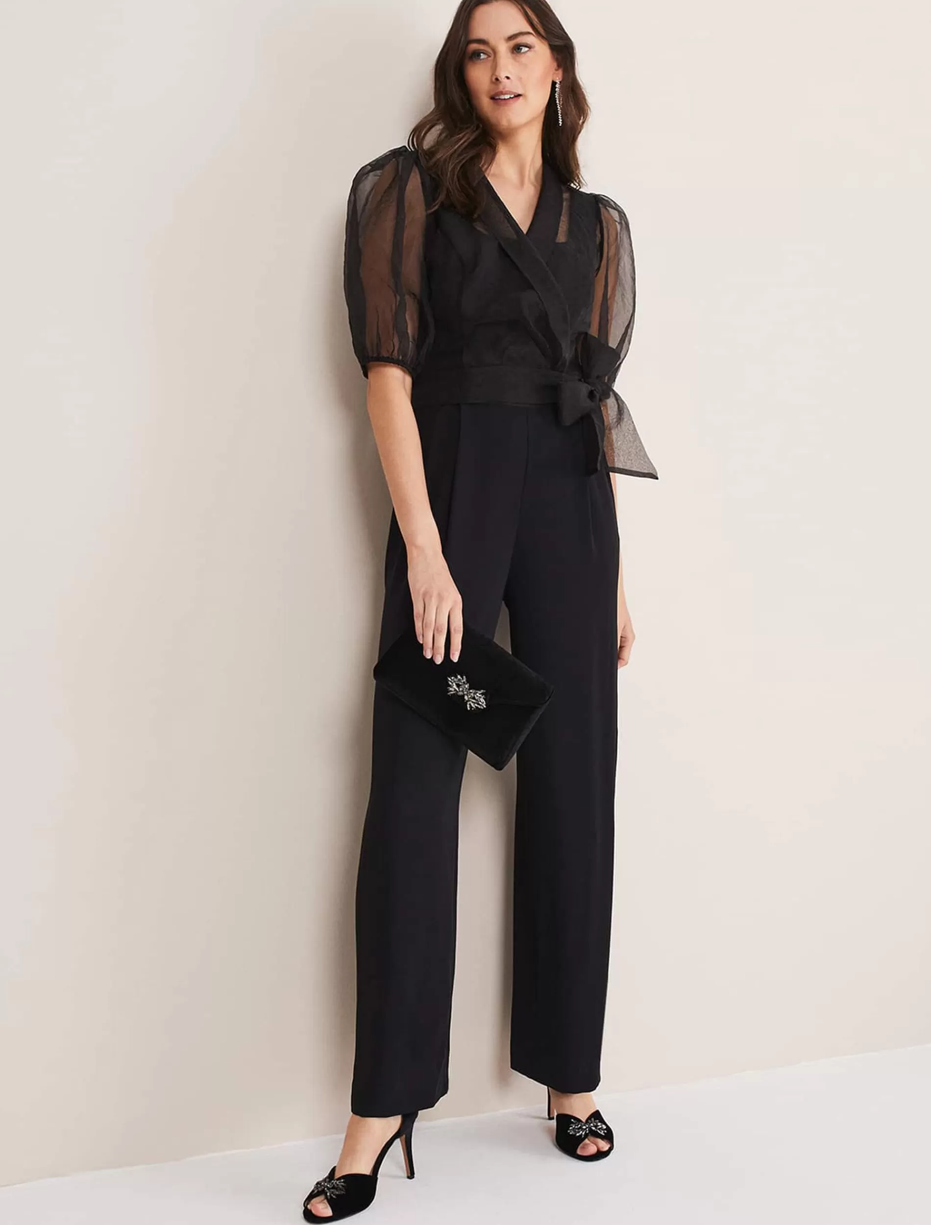 Phase Eight Brontie Puff Sleeve Wide Leg Jumpsuit Black Fashion