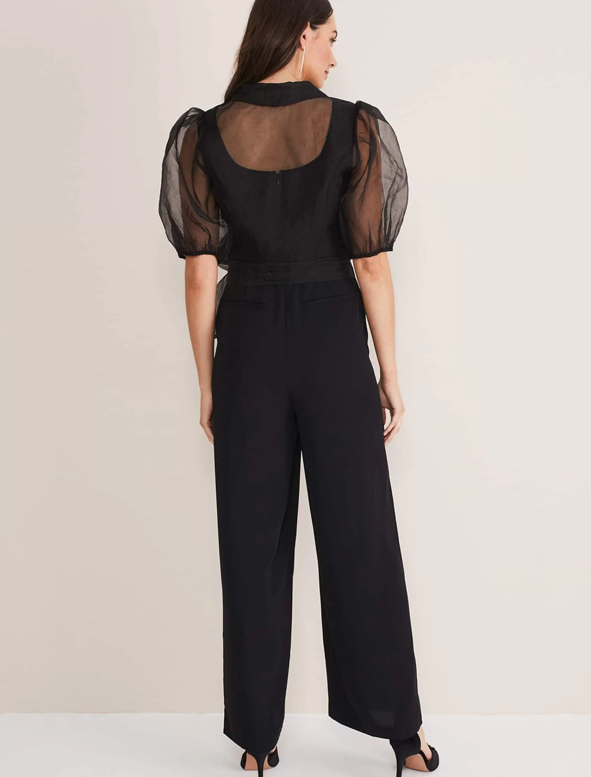 Phase Eight Brontie Puff Sleeve Wide Leg Jumpsuit Black Fashion
