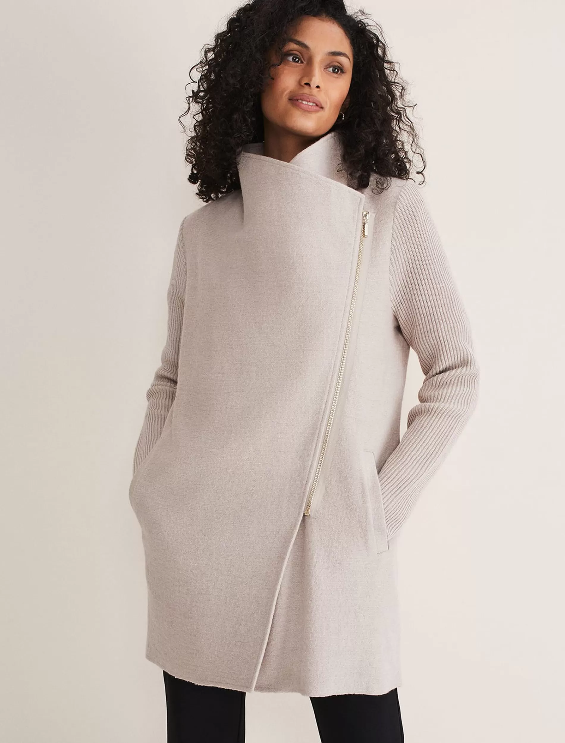Phase Eight Byanca Zip Knit Coat Stone Discount