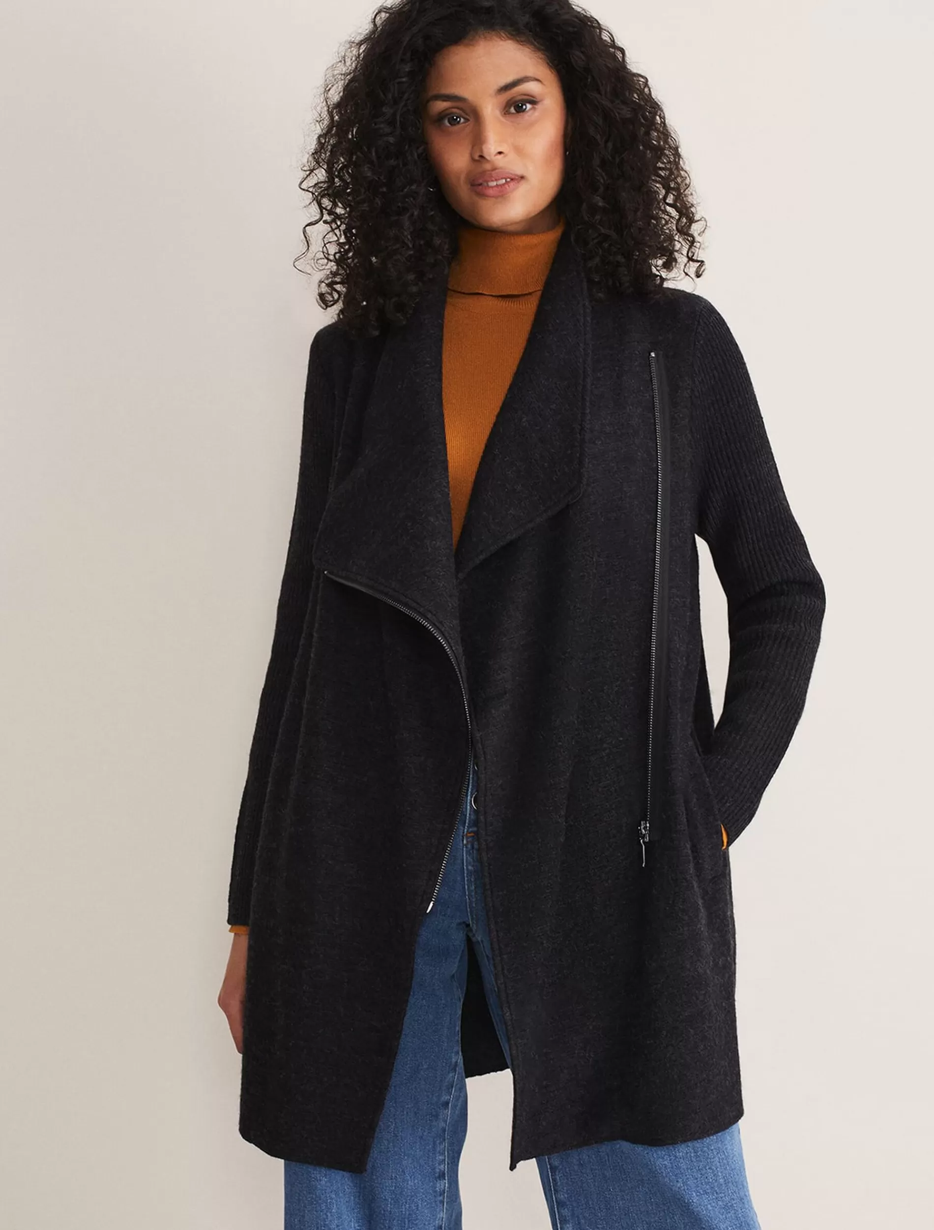 Phase Eight Byanca Zip Knit Coat Charcoal New