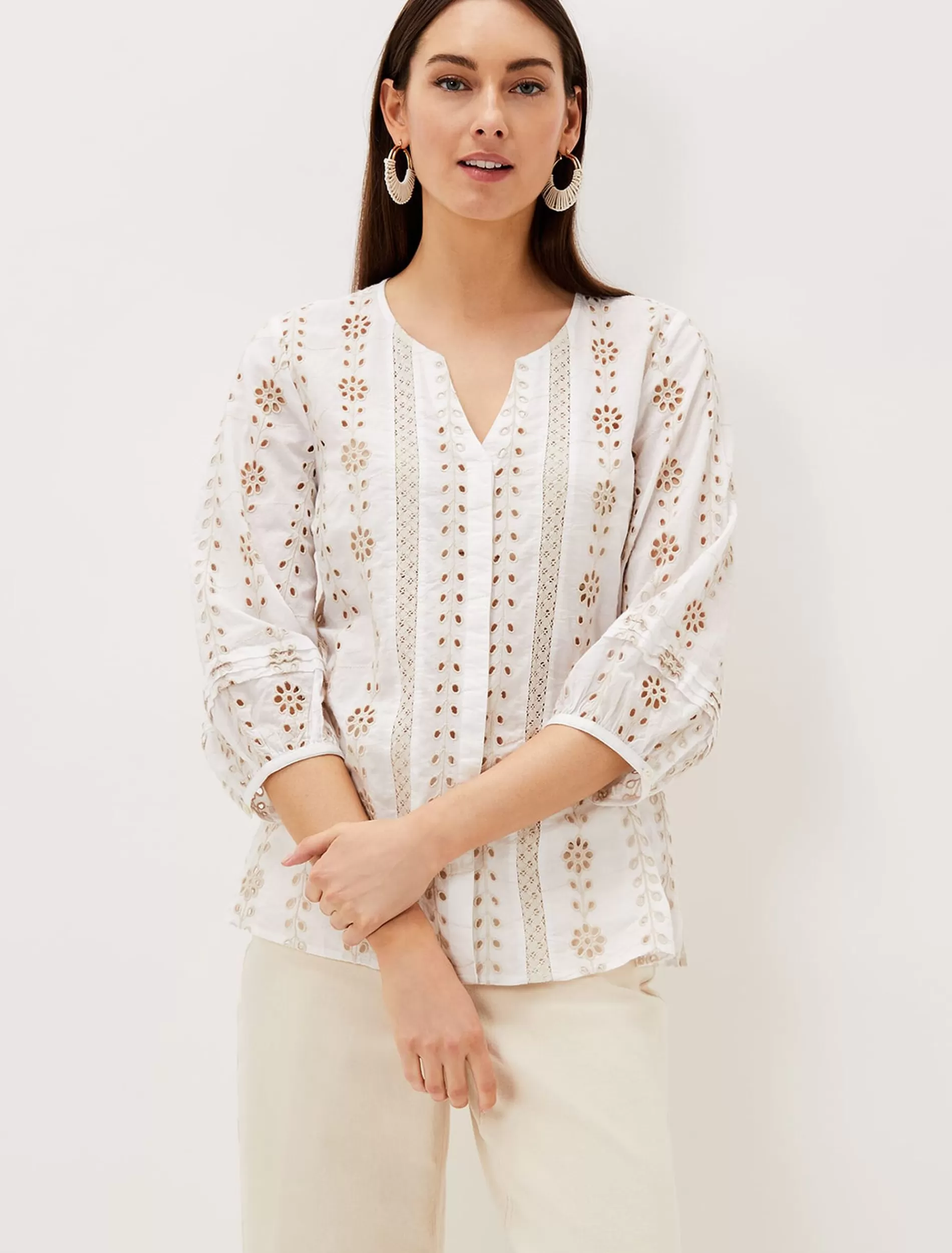 Phase Eight Caela Broderie Blouse Ivory/Stone Flash Sale