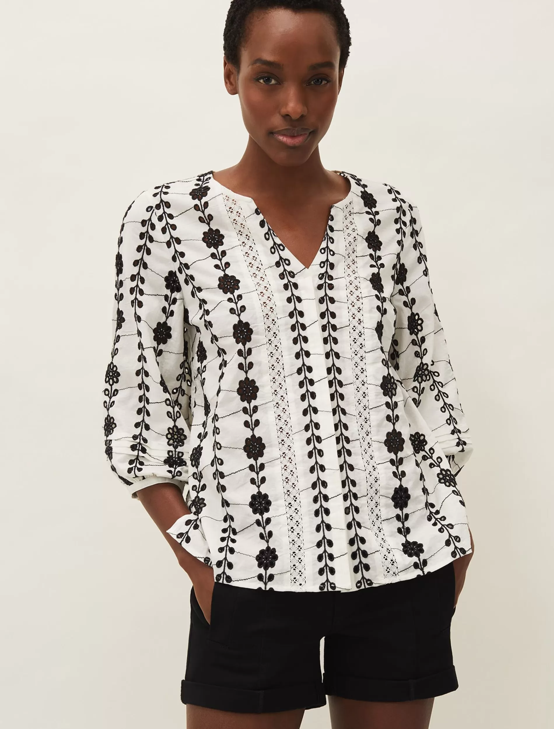 Phase Eight Caela Broderie Blouse White/Black Fashion