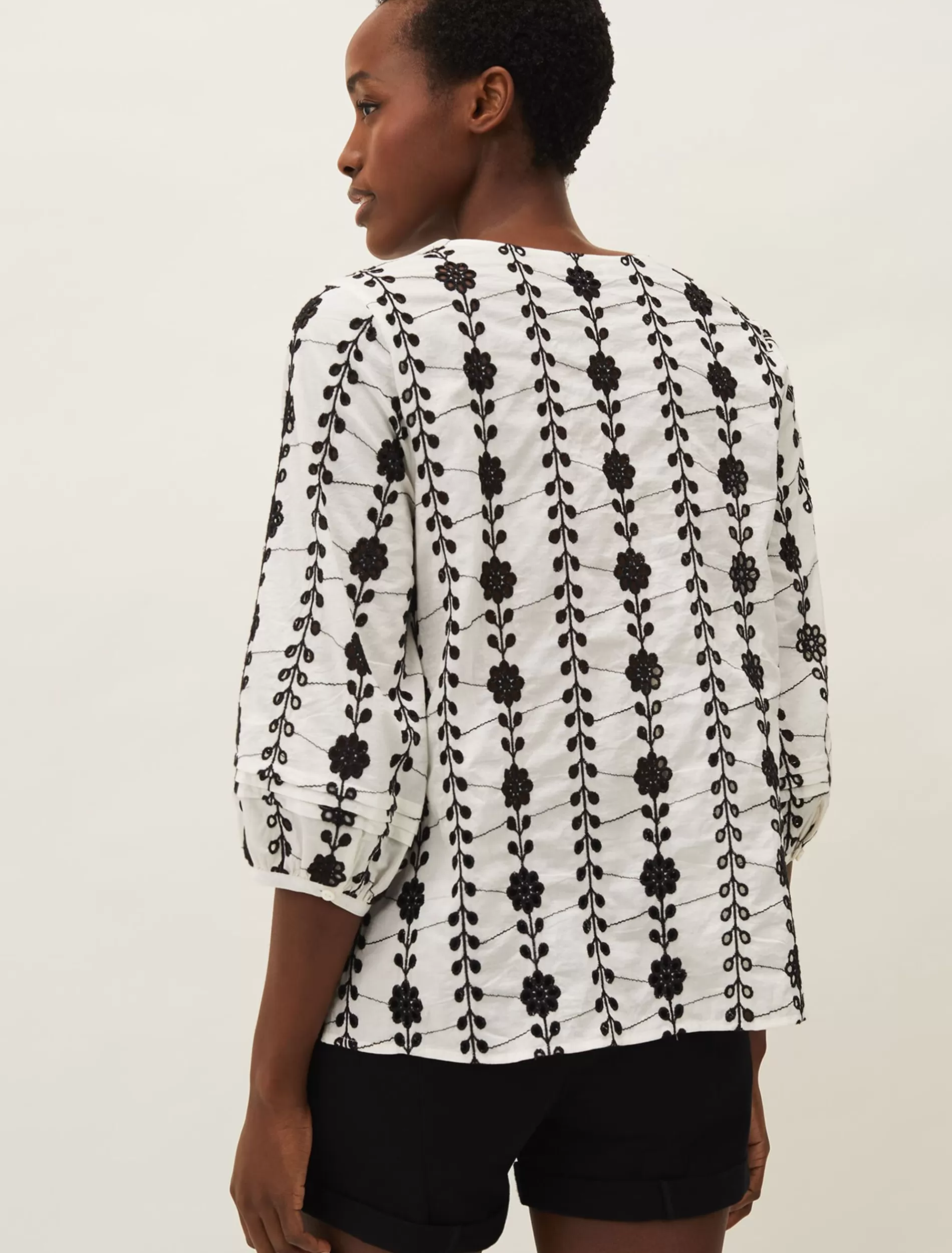 Phase Eight Caela Broderie Blouse White/Black Fashion