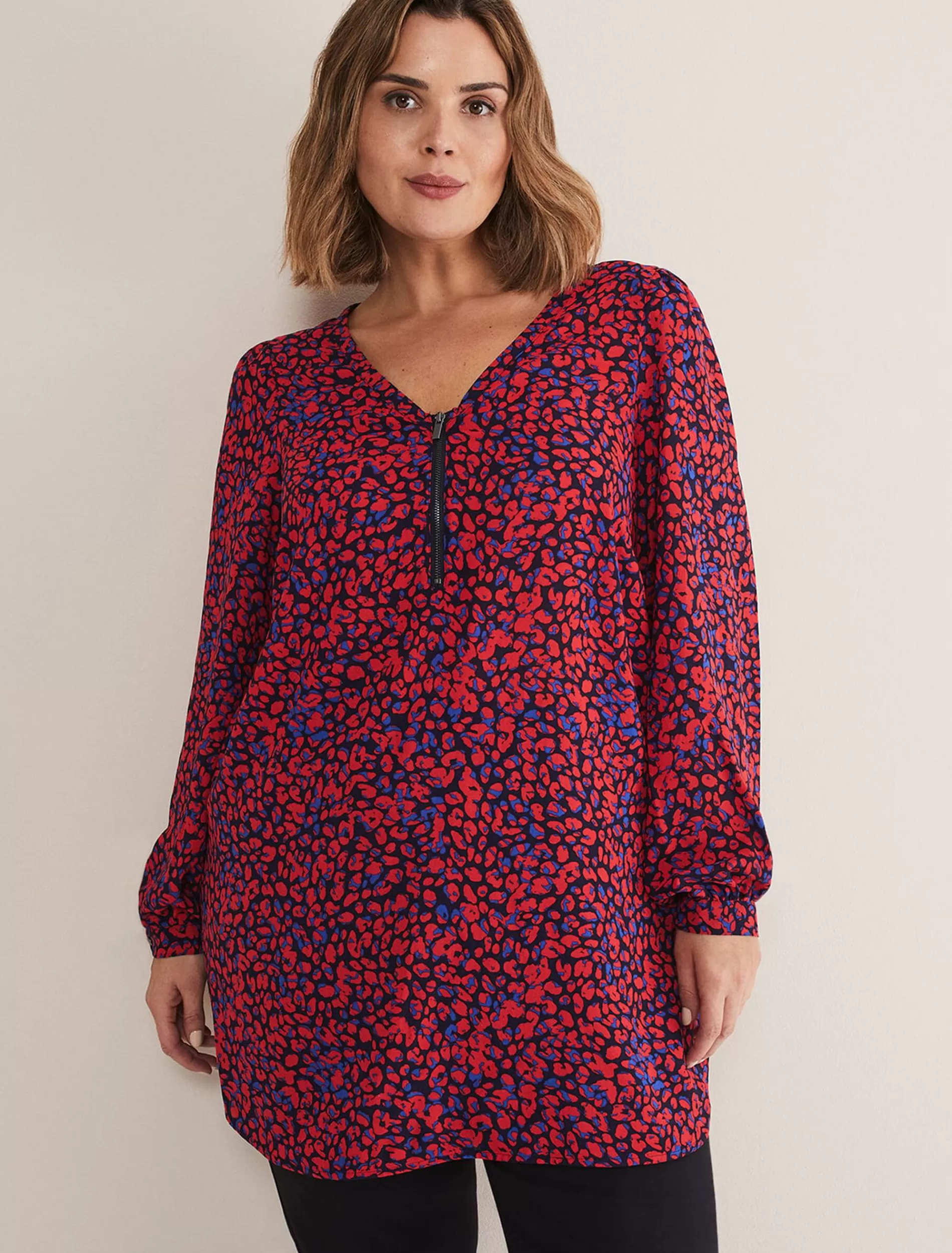 Phase Eight Caelen Printed Tunic Blouse Terracotta Clearance