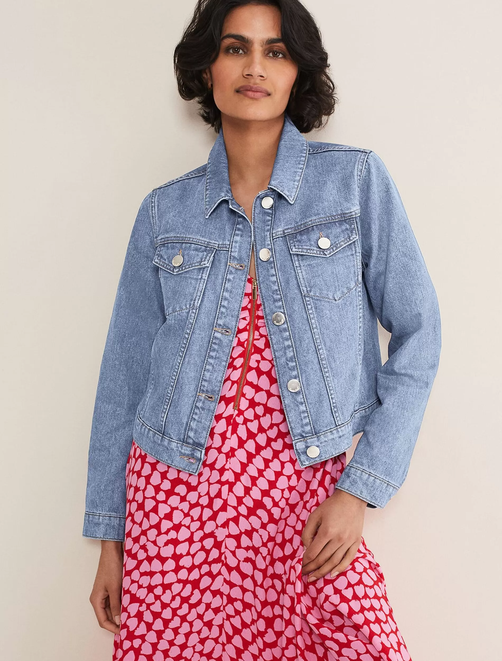 Phase Eight Caitlin Cropped Denim Jacket Mid Wash Blue Sale