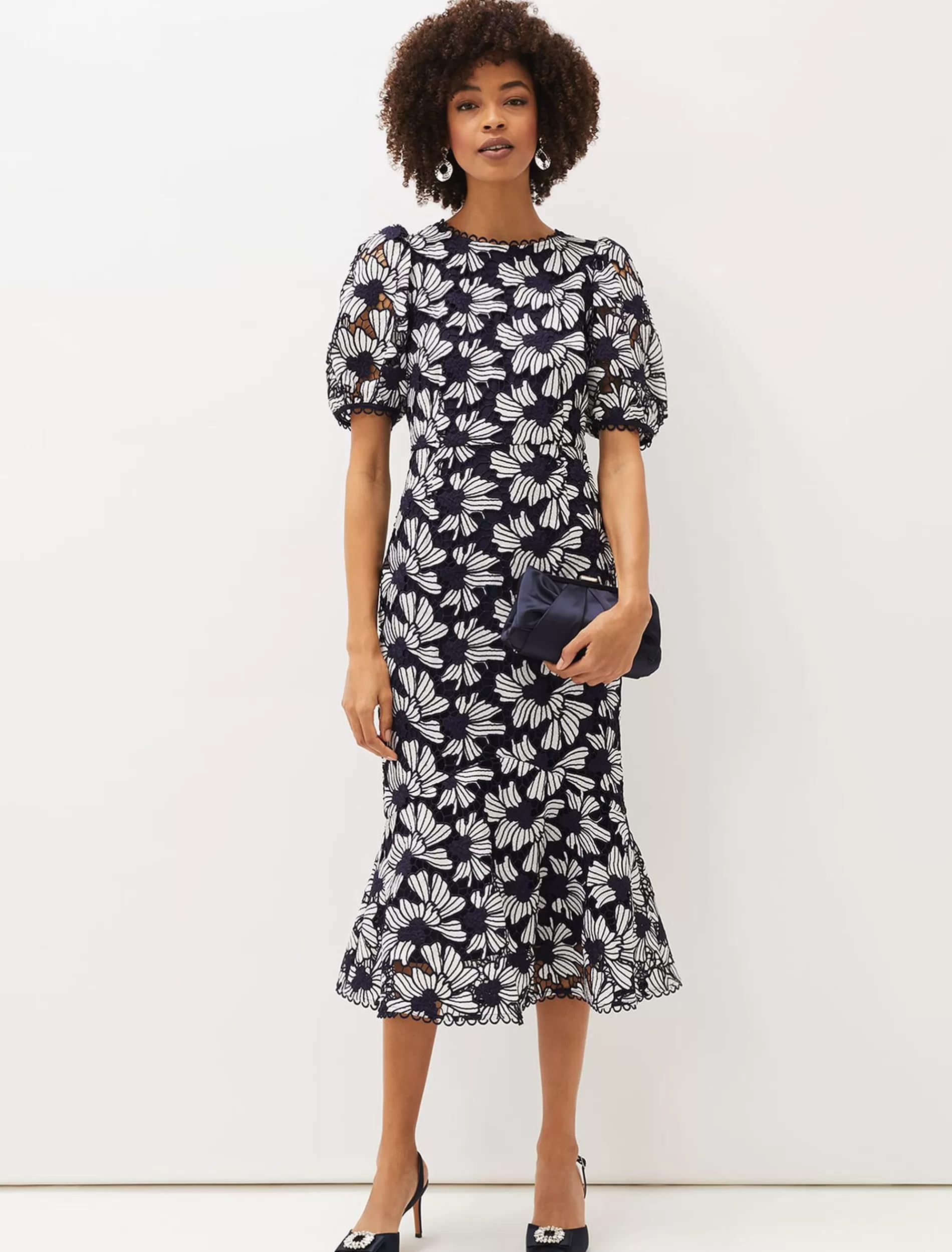 Phase Eight Caitlyn Guipere Lace Dress Navy/Ivory Discount