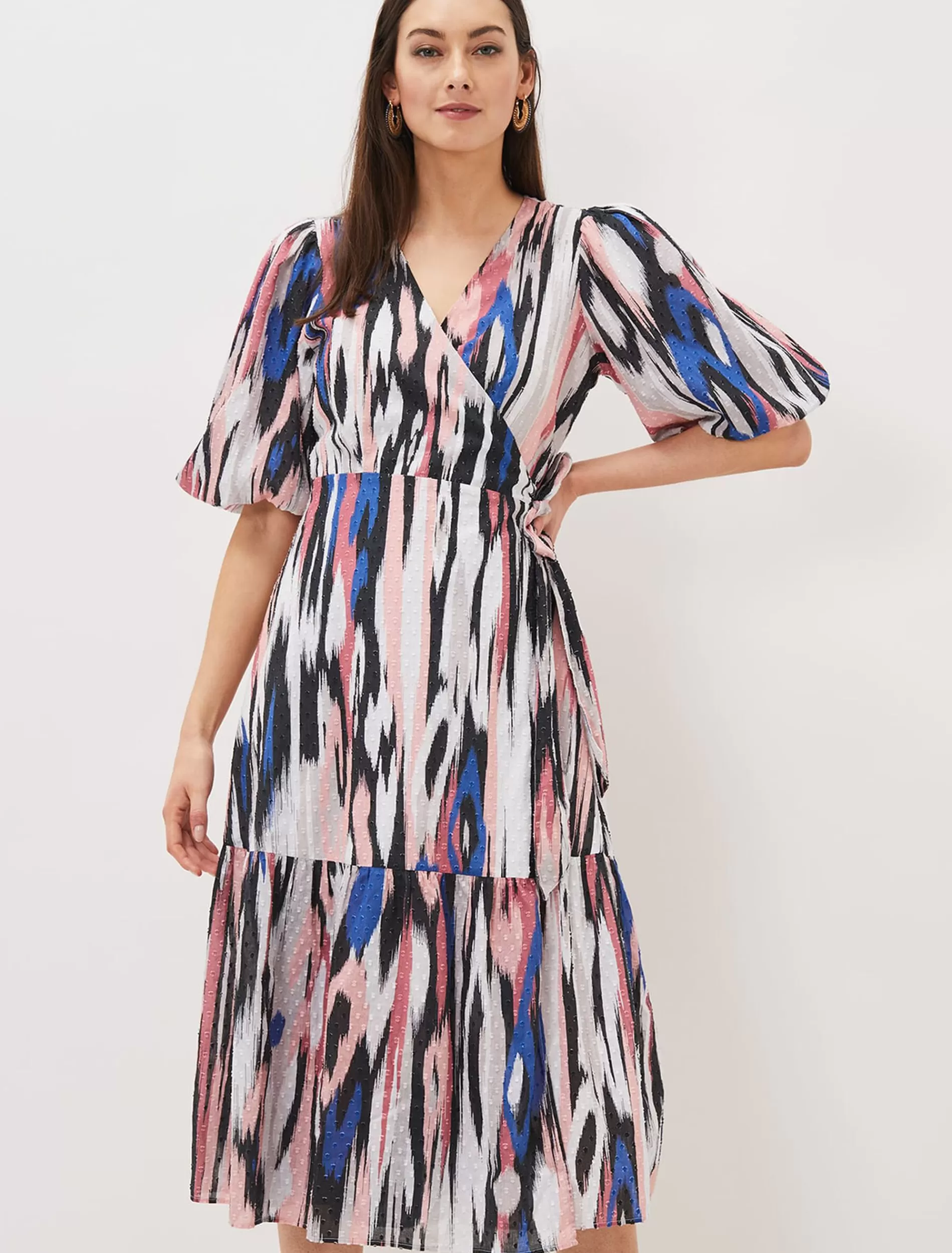 Phase Eight Caityln Cotton Wrap Midi Dress Multi-Coloured Outlet