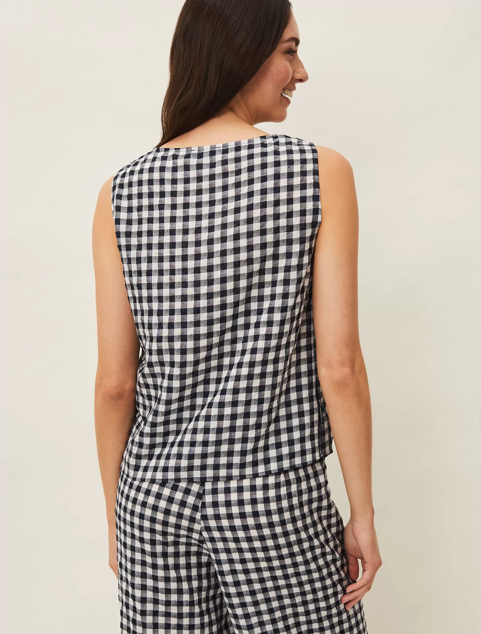 Phase Eight Calandra Gingham Top Navy/Ivory Outlet