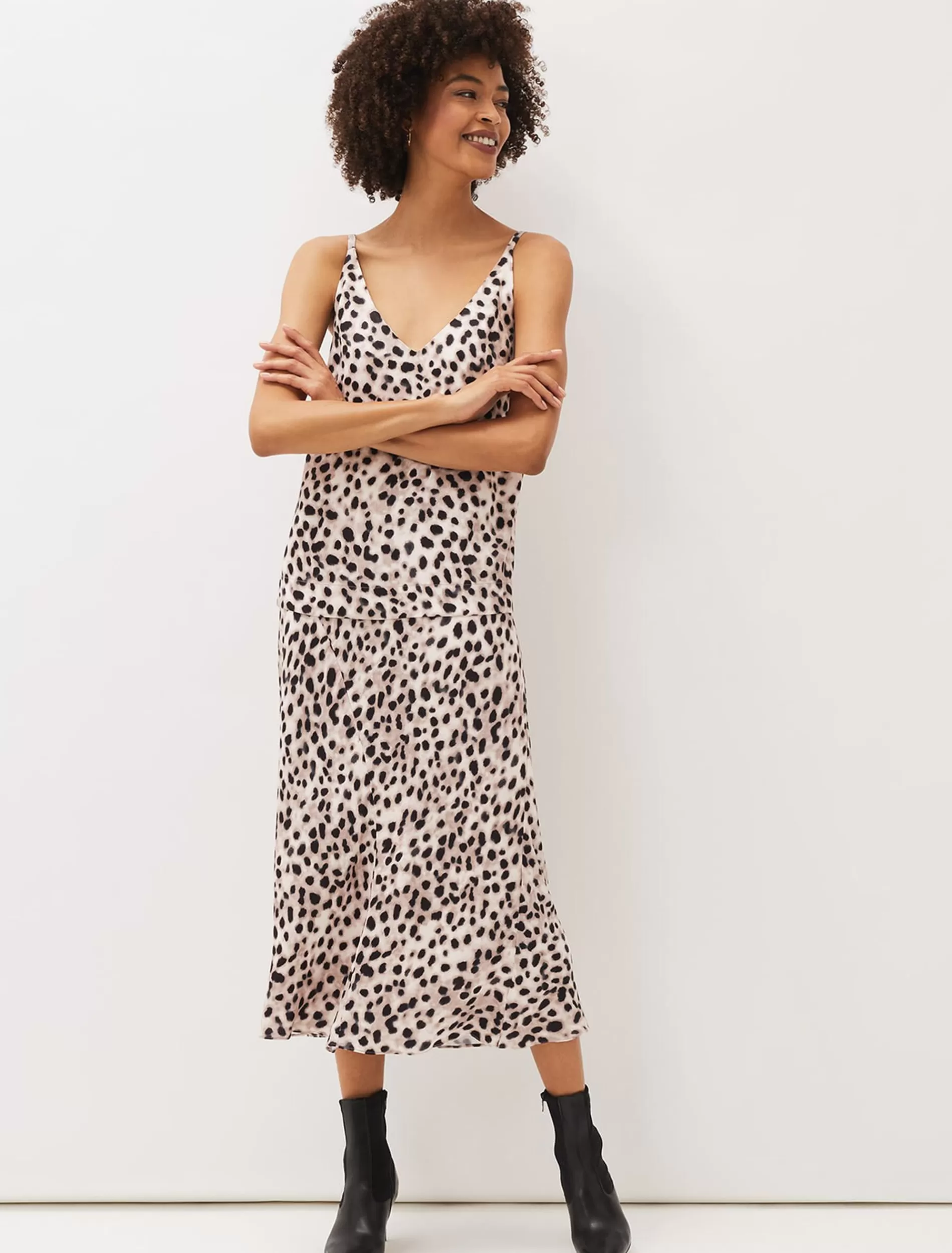 Phase Eight Calla Leopard Print Satin Midi Skirt Multi-Coloured New