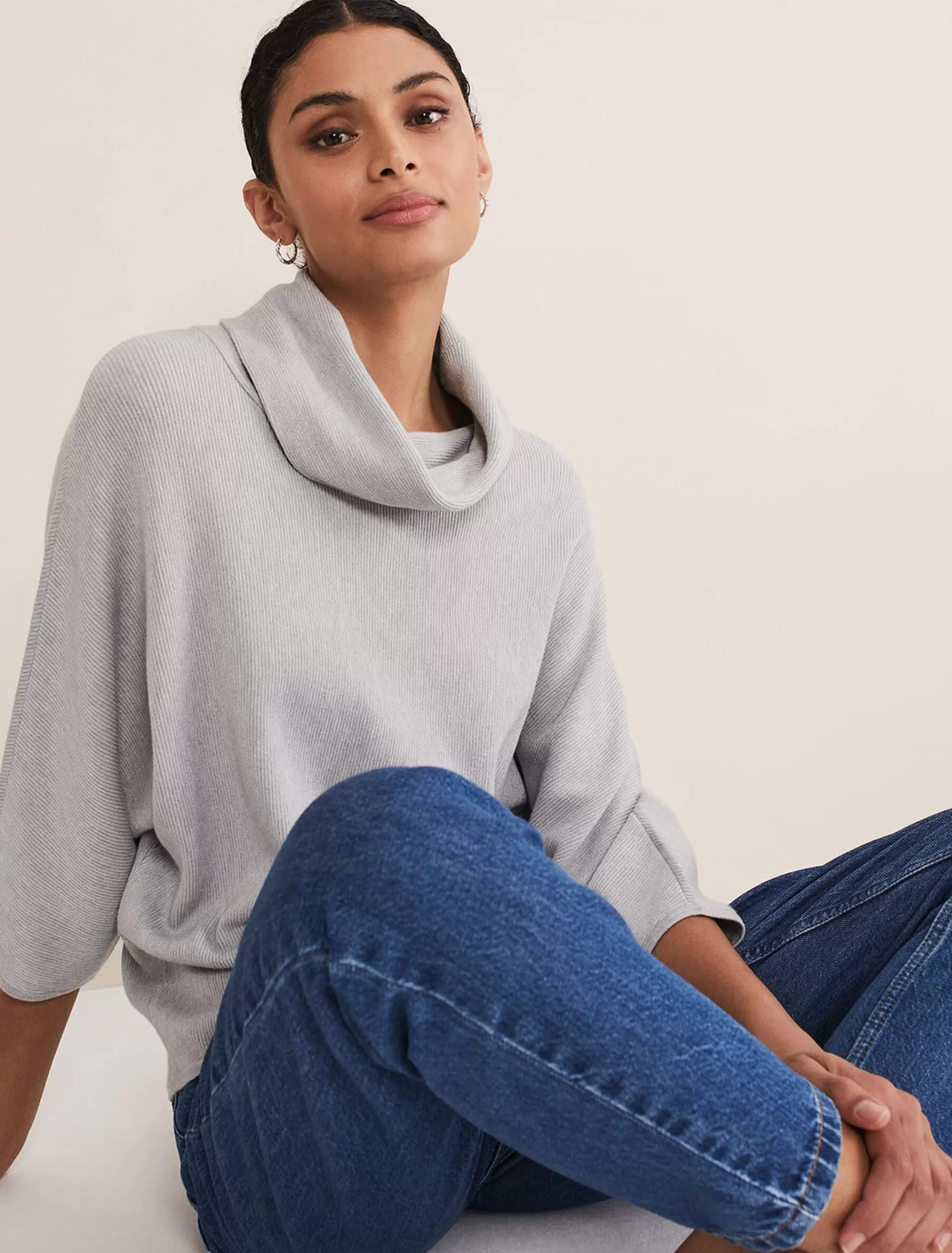 Phase Eight Camillan Cowl Neck Knit Jumper Pale Grey Hot