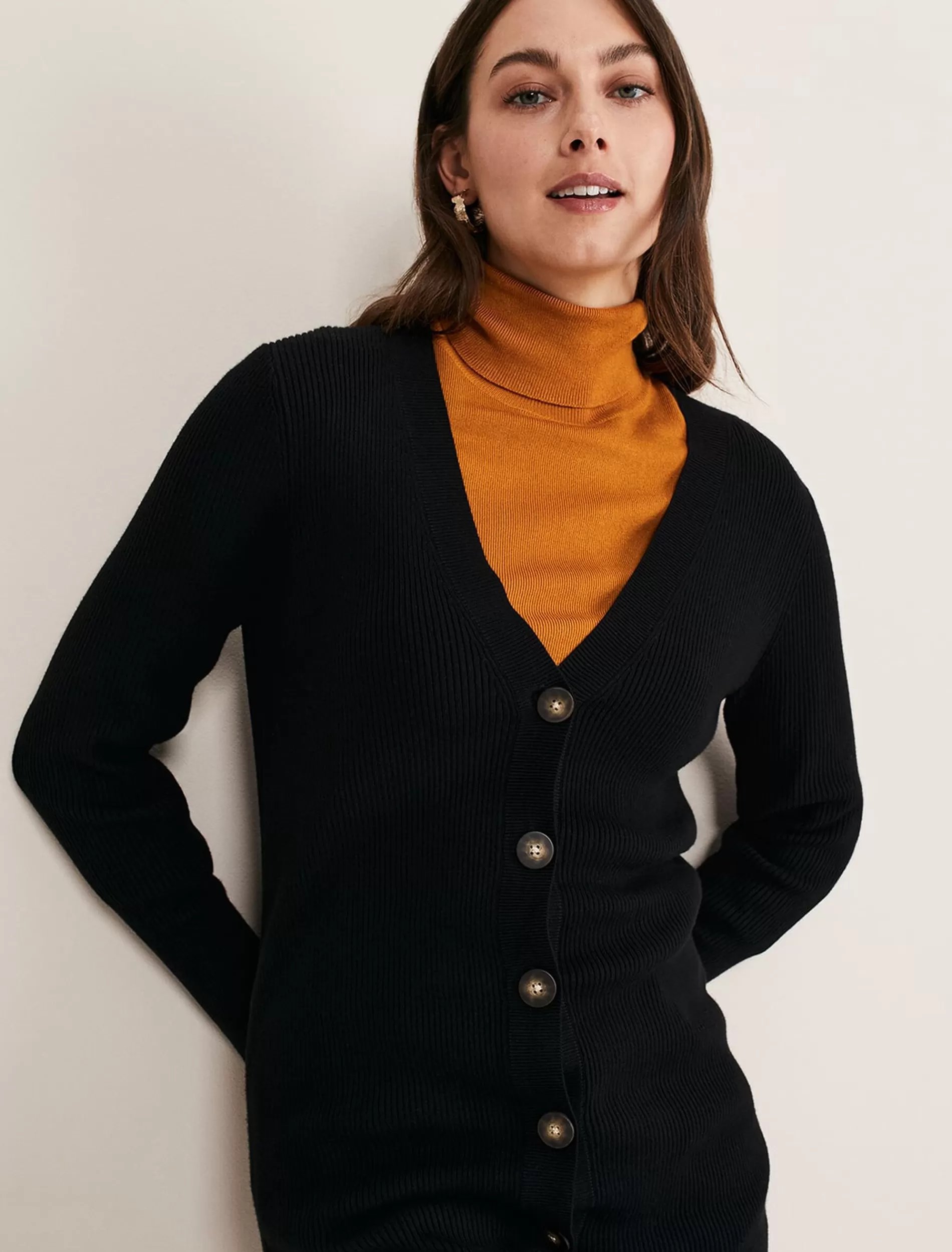 Phase Eight Camille Ribbed Longline Cardigan Black Discount