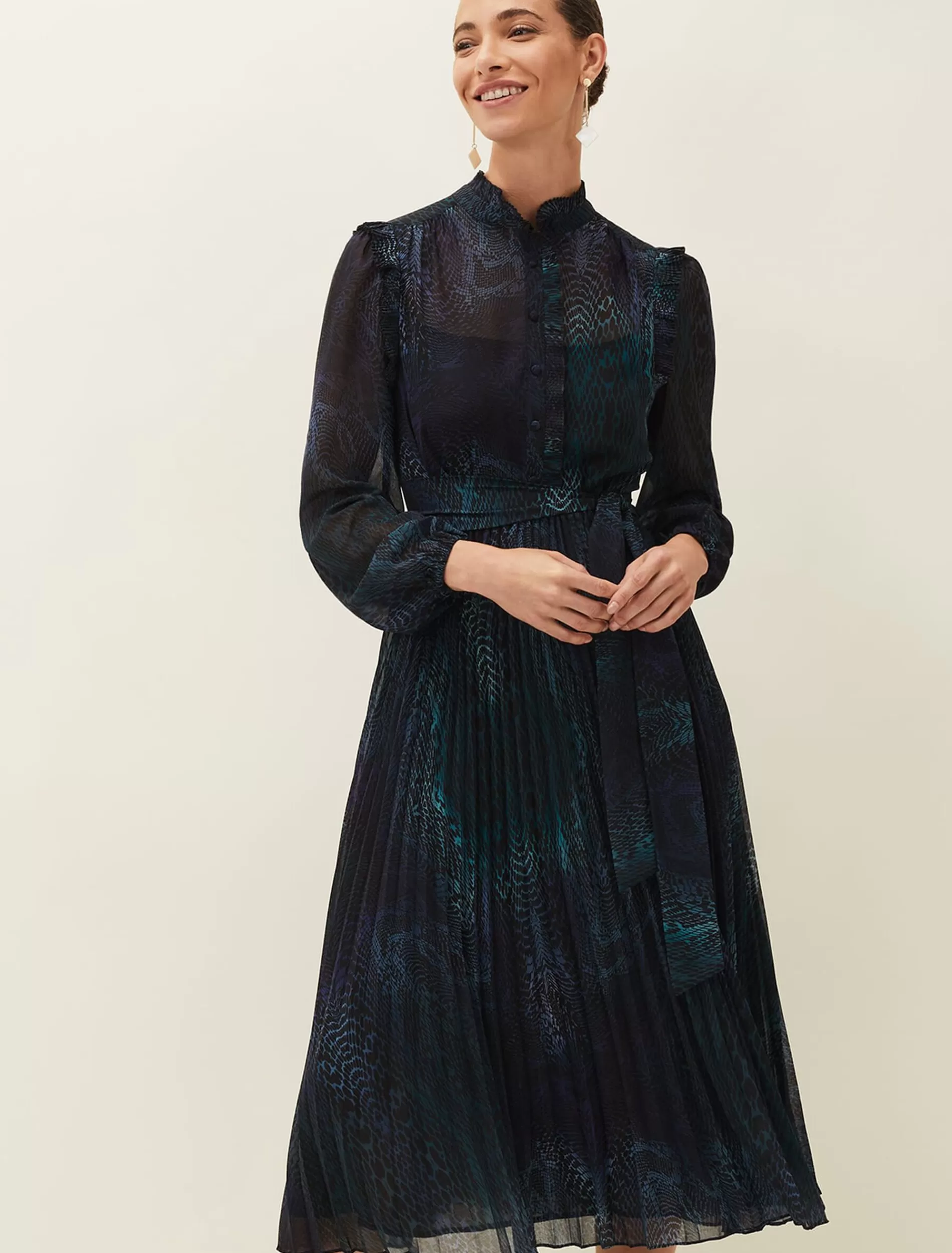 Phase Eight Camina Snake Print Pleated Dress Multi-Coloured Best Sale