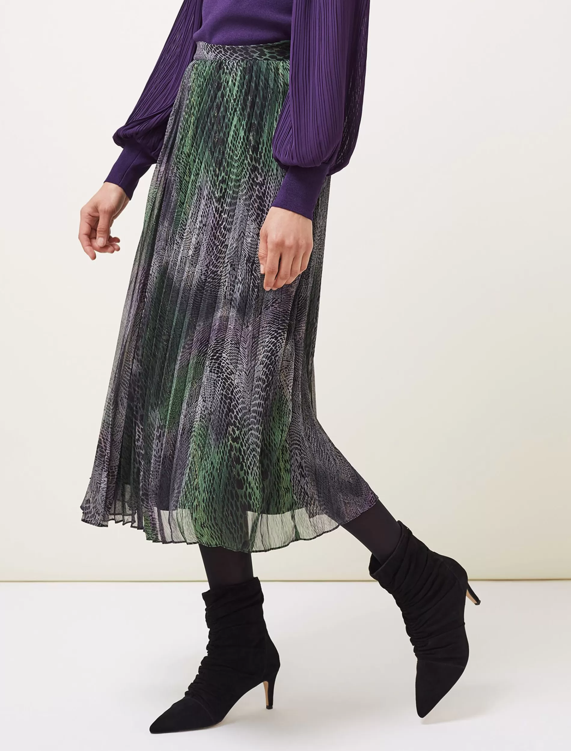 Phase Eight Camina Snake Print Pleated Maxi Skirt Black/Multi Shop