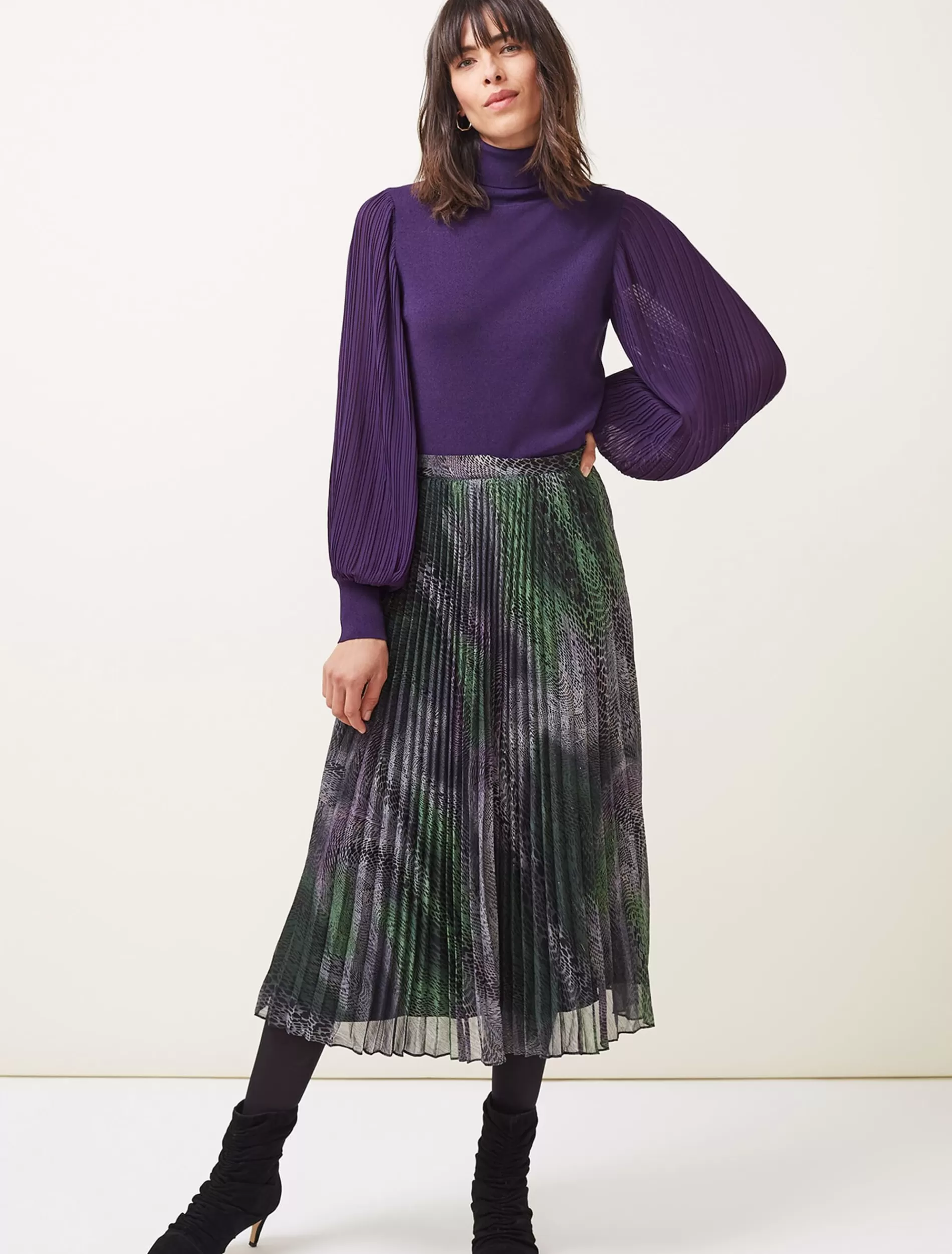 Phase Eight Camina Snake Print Pleated Maxi Skirt Black/Multi Shop