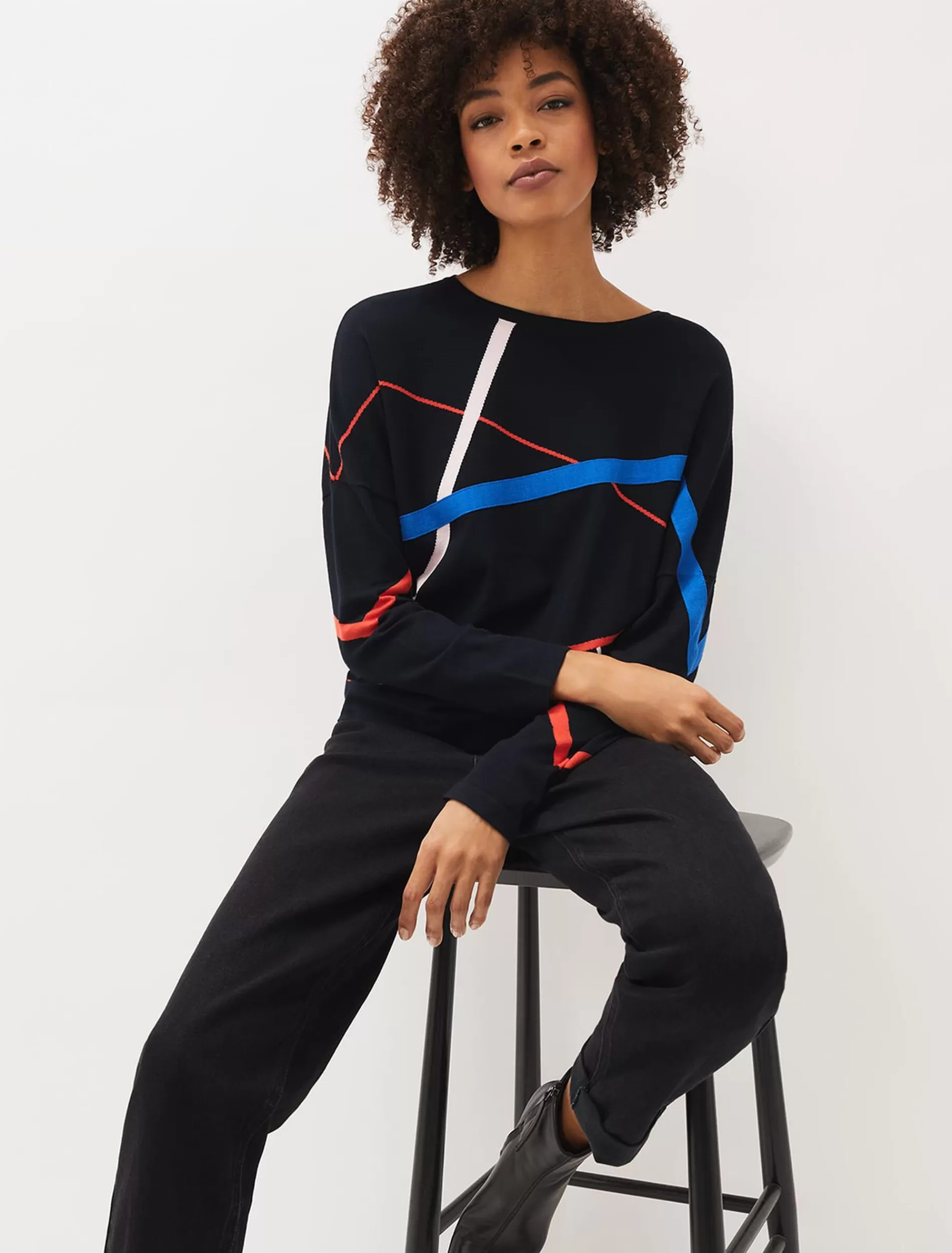 Phase Eight Candice Abstract Print Fine Knit Jumper Multi-Coloured Store
