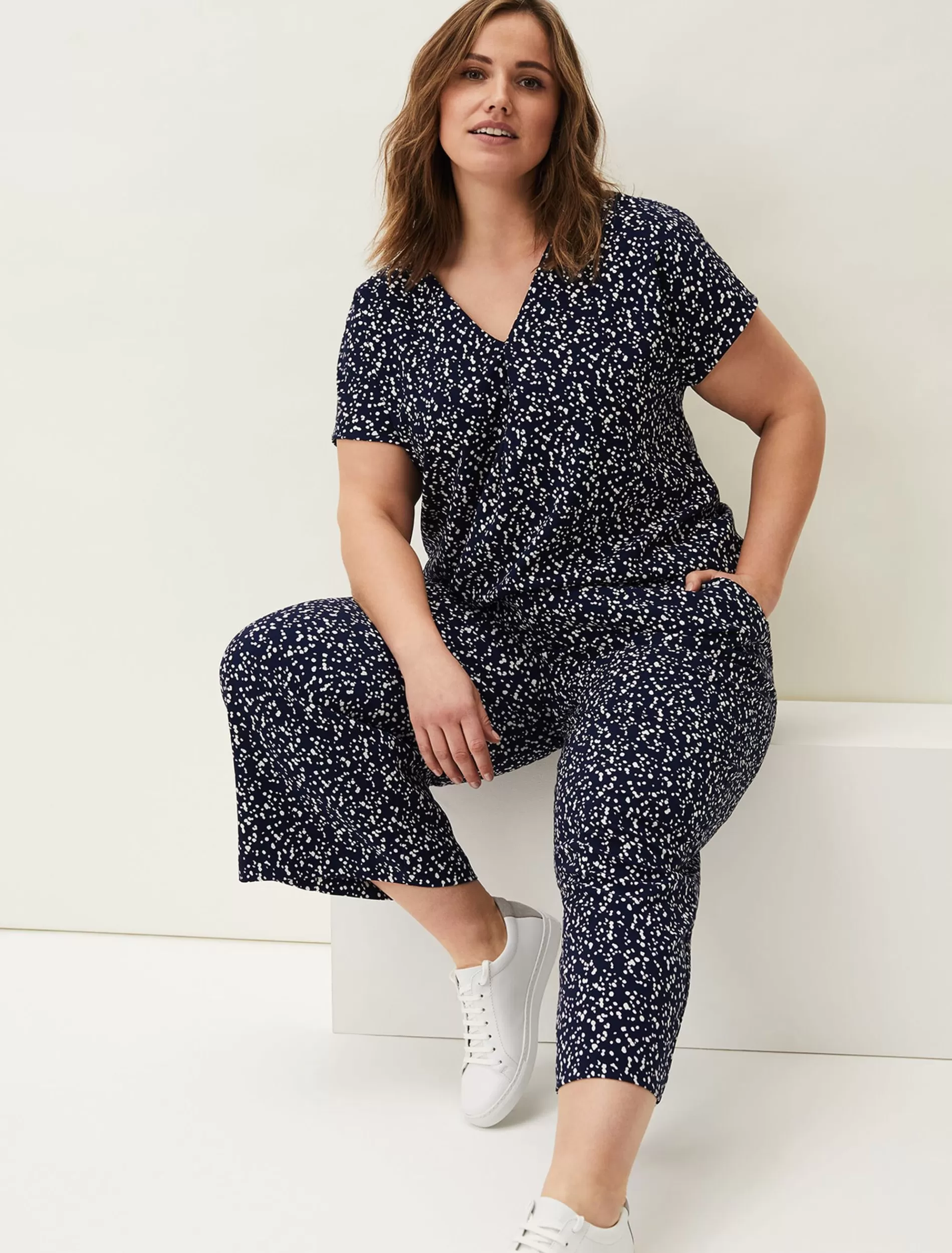 Phase Eight Carin Spot Culotte Trousers Navy Clearance