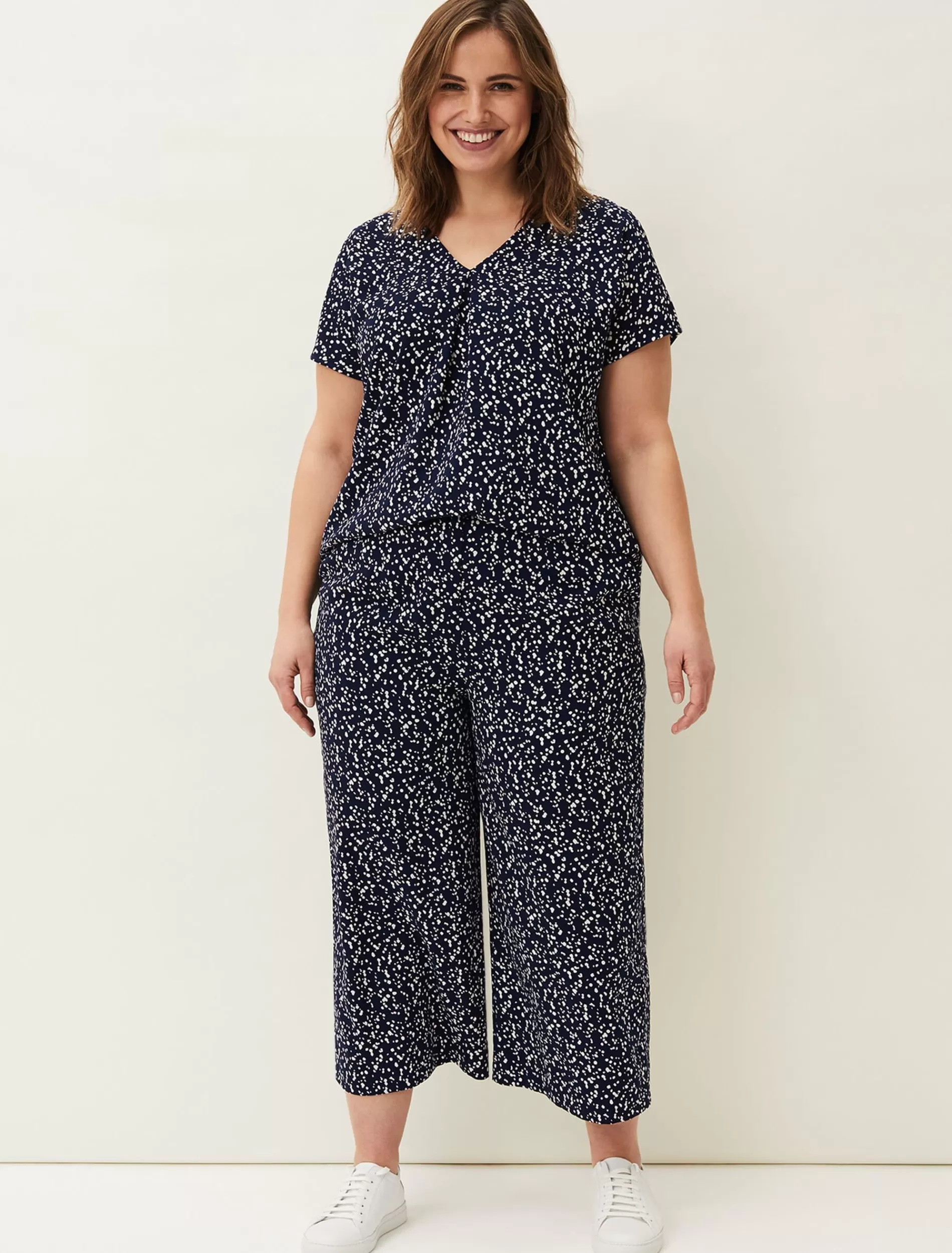 Phase Eight Carin Spot Culotte Trousers Navy Clearance