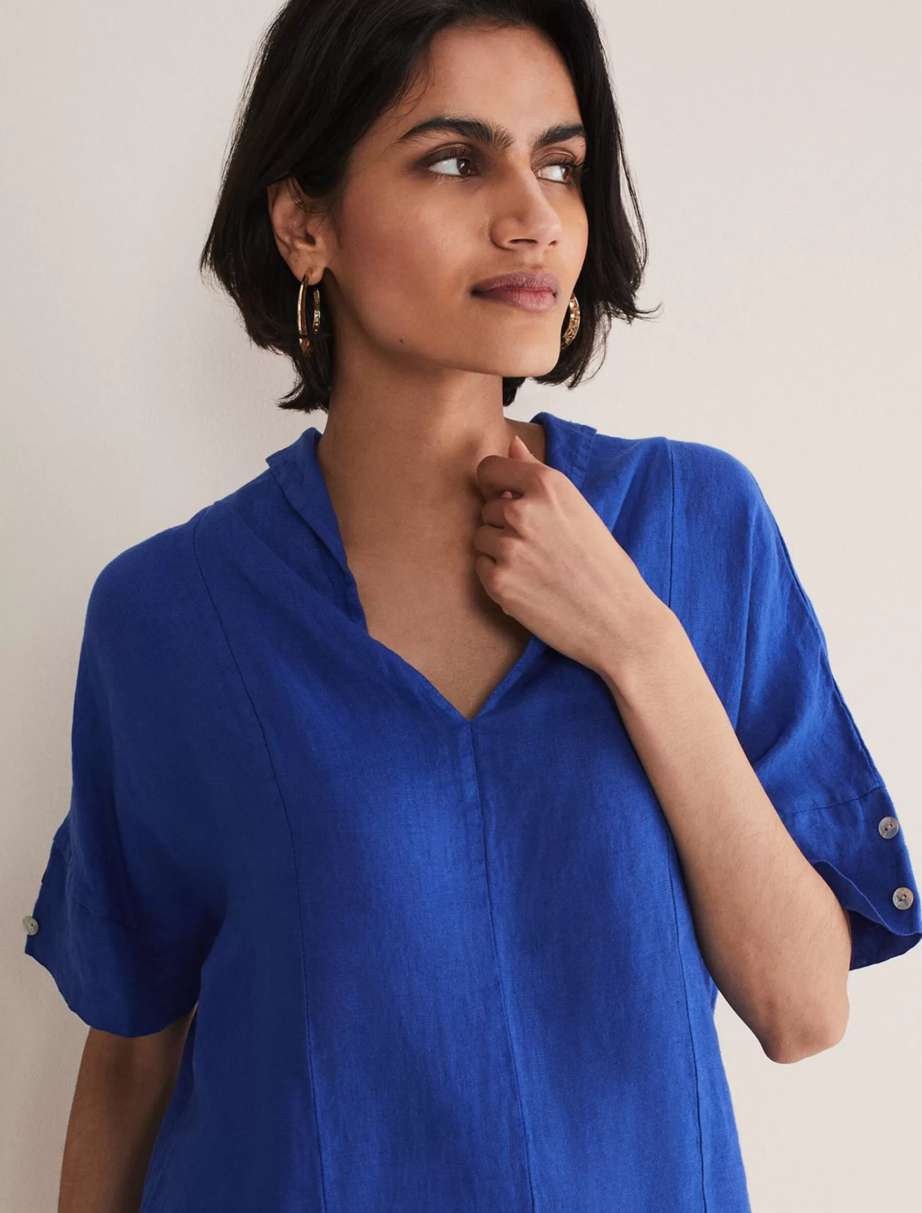 Phase Eight Carita V-Neck Linen Blouse Cobalt Online