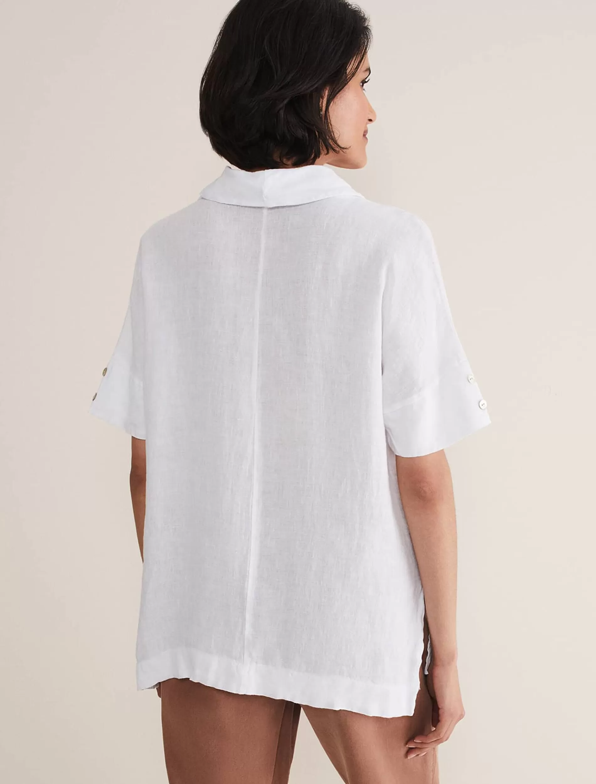Phase Eight Carita V-Neck Linen Blouse White Clearance