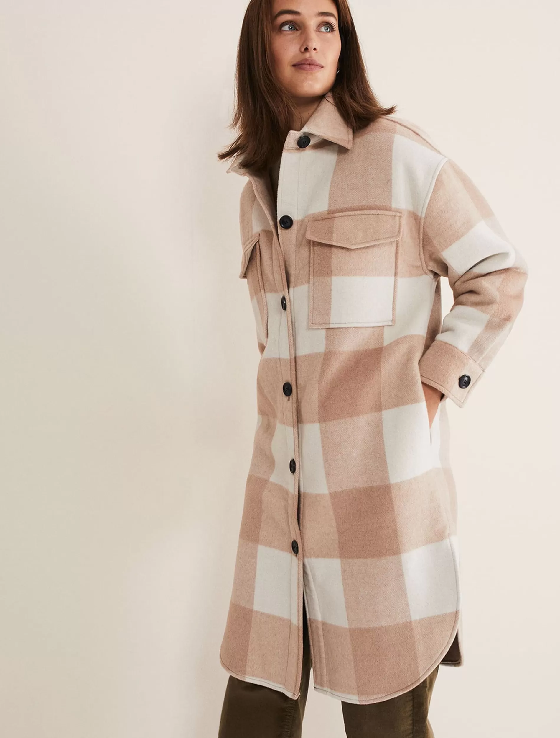 Phase Eight Carla Checked Shacket Pink/Cream Cheap