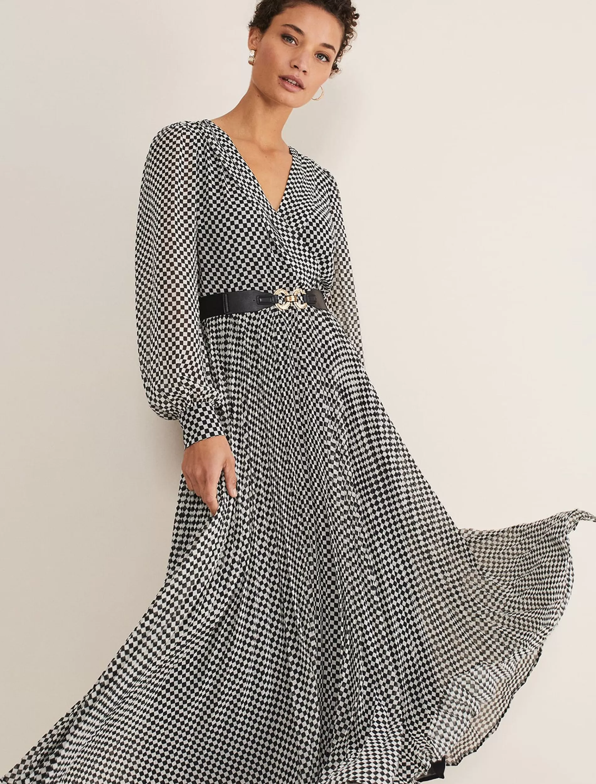Phase Eight Carmen Checked Midaxi Dress Black/White Best Sale