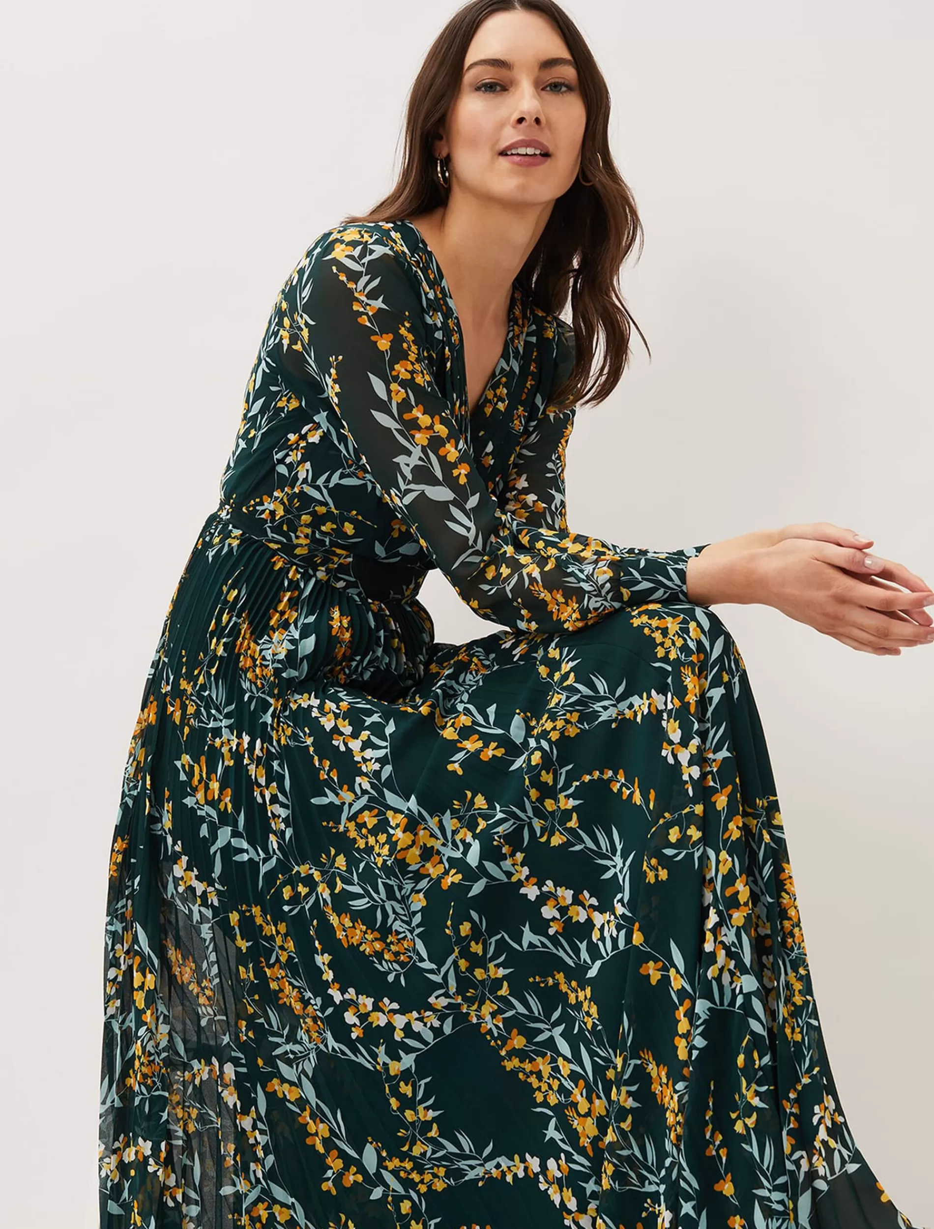 Phase Eight Carmen Pleated Maxi Dress Rainforest New