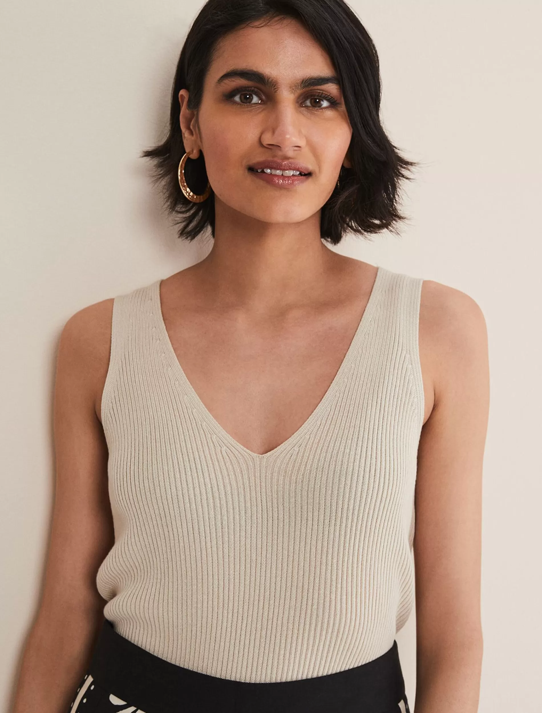 Phase Eight Caryl Ribbed Vest Top Stone Discount