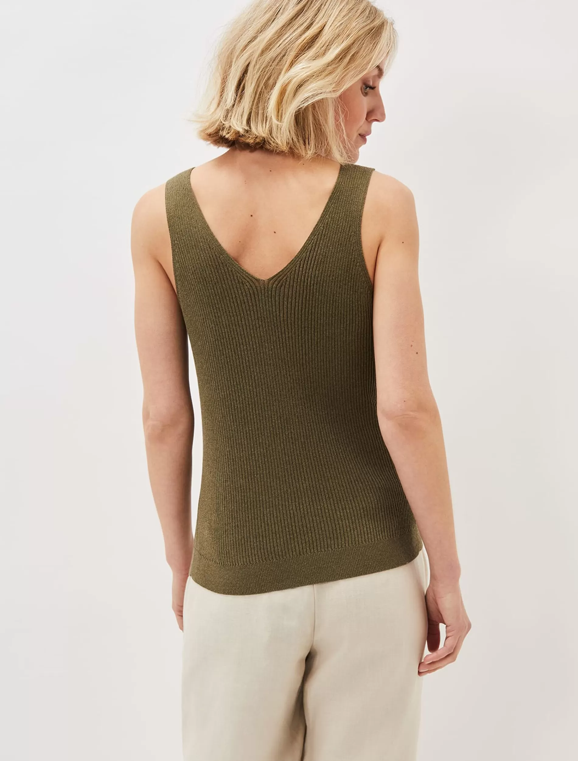 Phase Eight Caryl Ribbed Vest Top Khaki Cheap