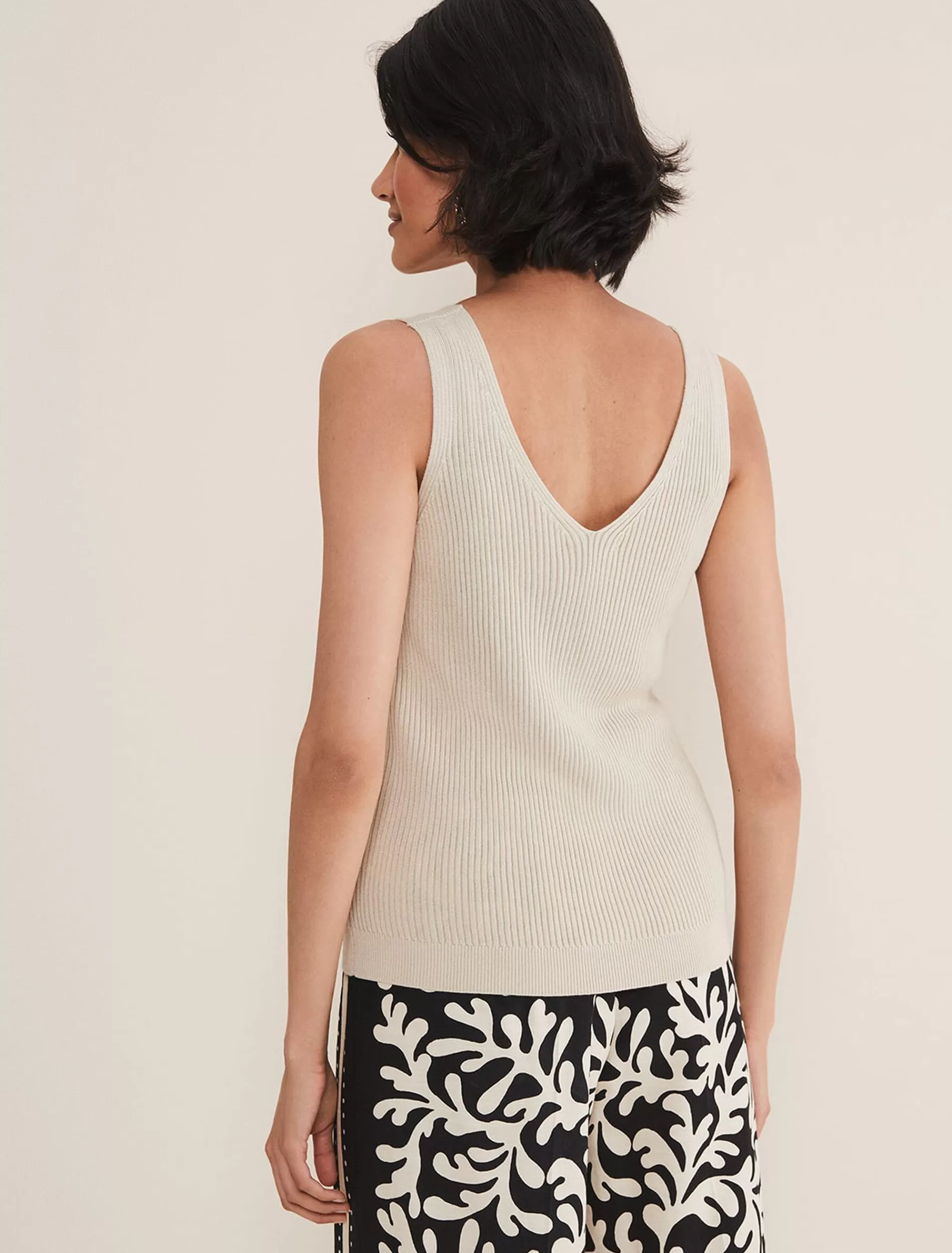 Phase Eight Caryl Ribbed Vest Top Stone Discount