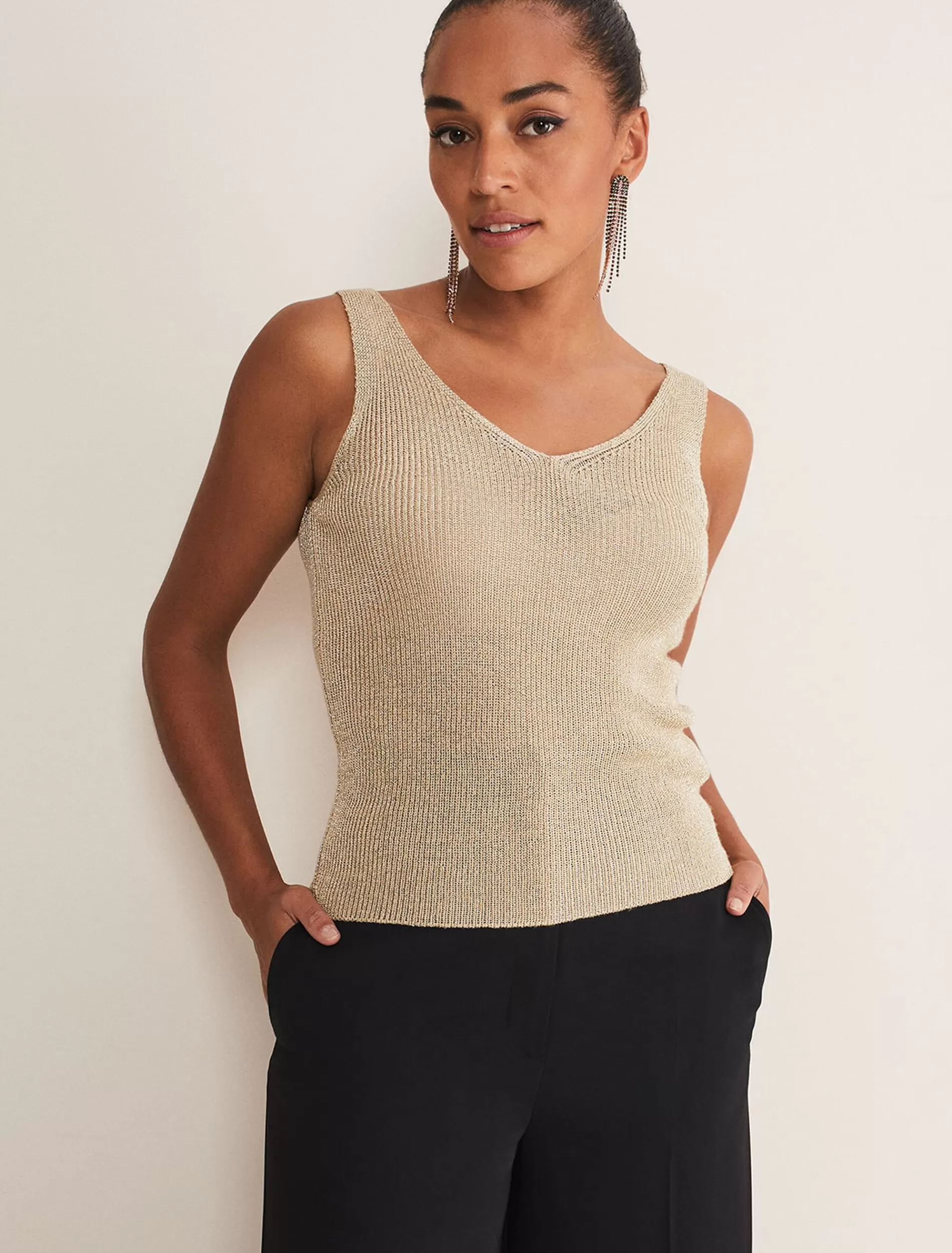 Phase Eight Cassia Metallic Knitted Vest Gold Store