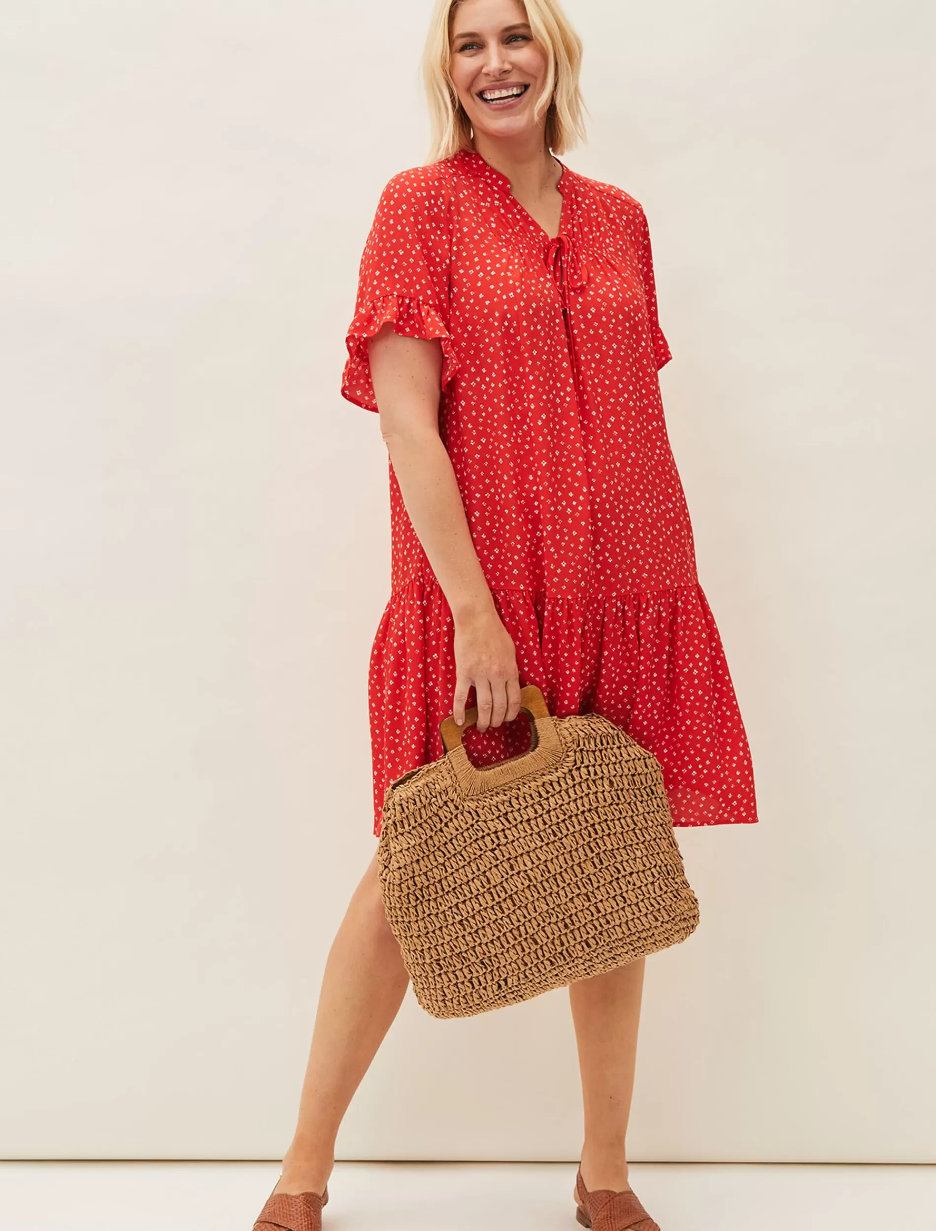 Phase Eight Cassia Print Swing Dress Red Sale