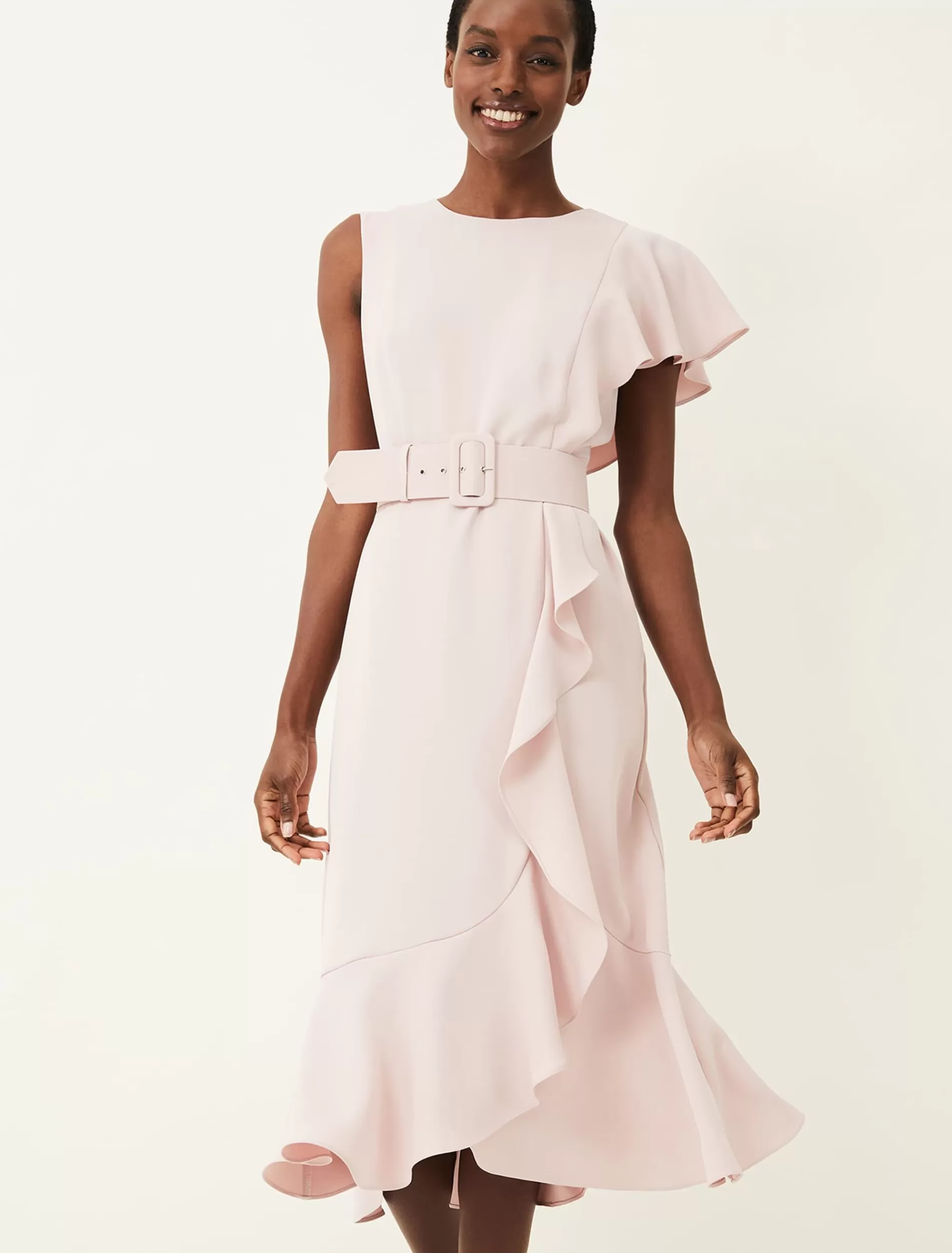 Phase Eight Cassie Frill Belted Dress Antique Rose Clearance