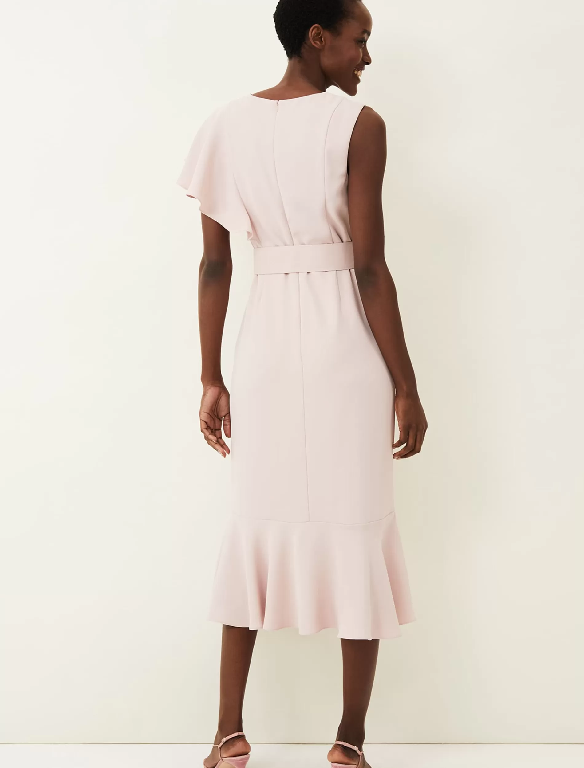 Phase Eight Cassie Frill Belted Dress Antique Rose Clearance