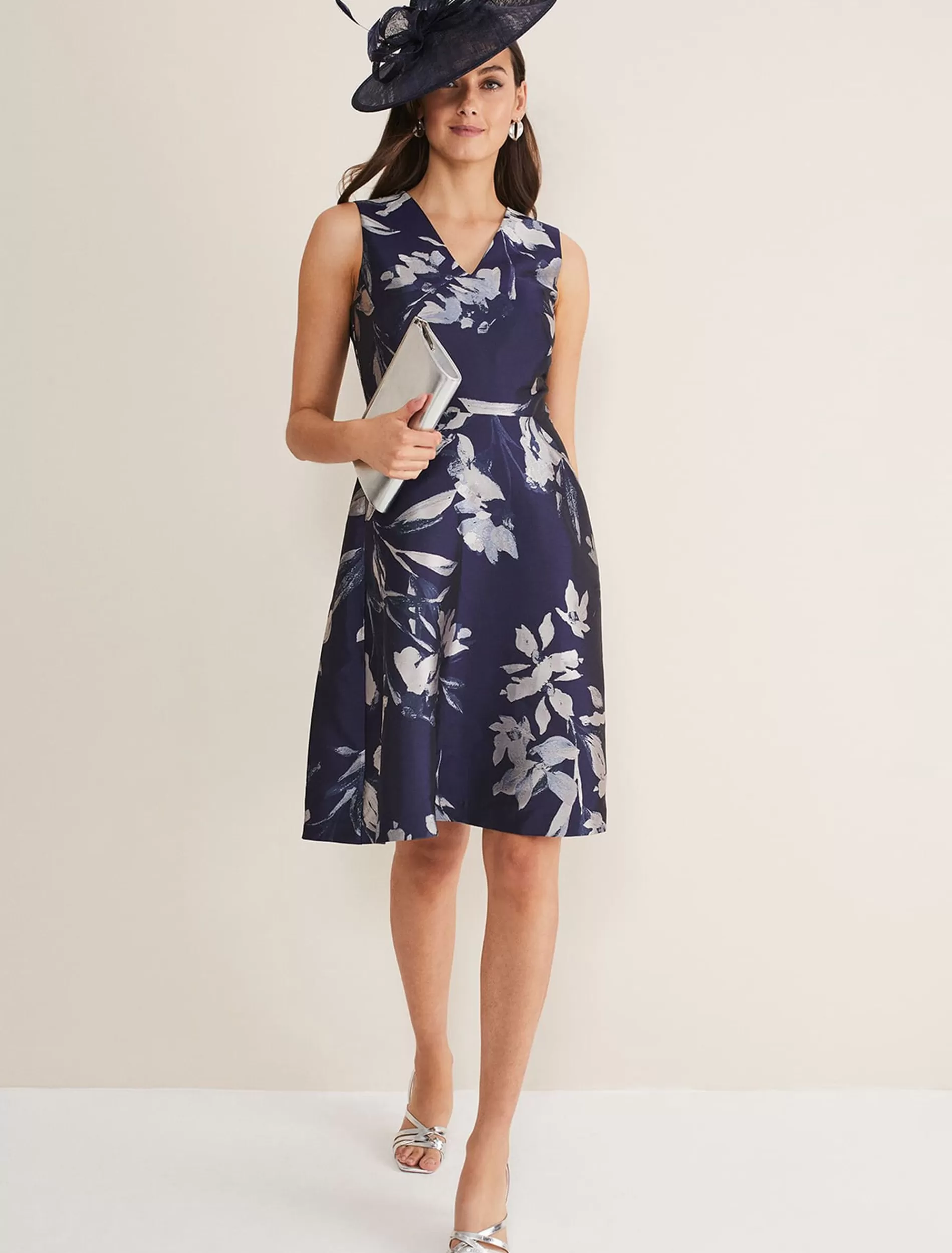 Phase Eight Cassy Jaquard Floral Midi Dress Navy/Multi Best Sale